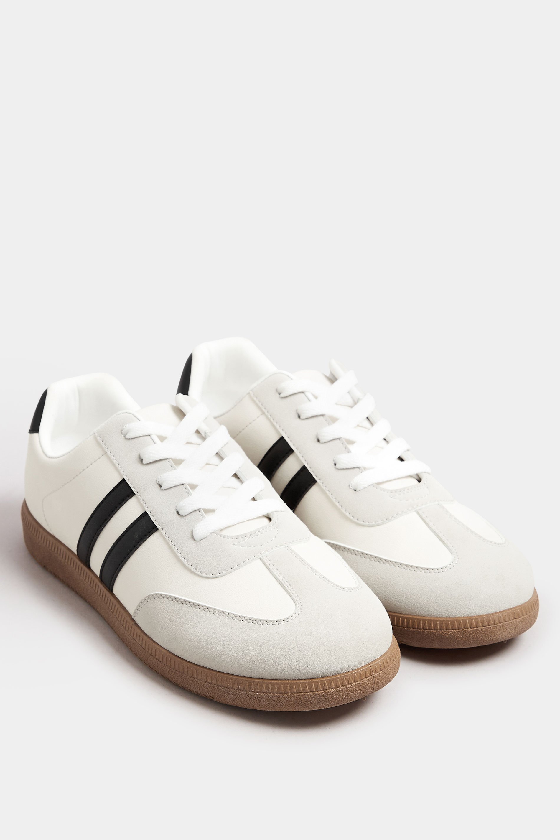 White Retro Stripe Trainers In Extra Wide EEE Fit | Yours Clothing 3