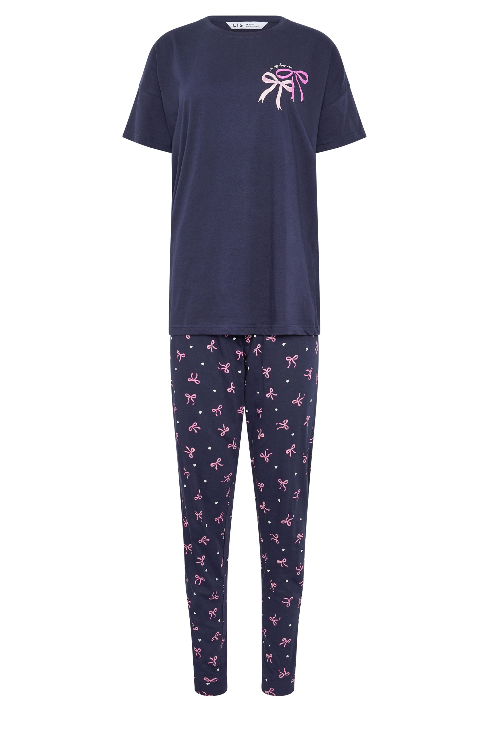 LTS Tall Women's Navy Blue Bow Print Cotton Cuffed Pyjama Set | Long Tall Sally 5