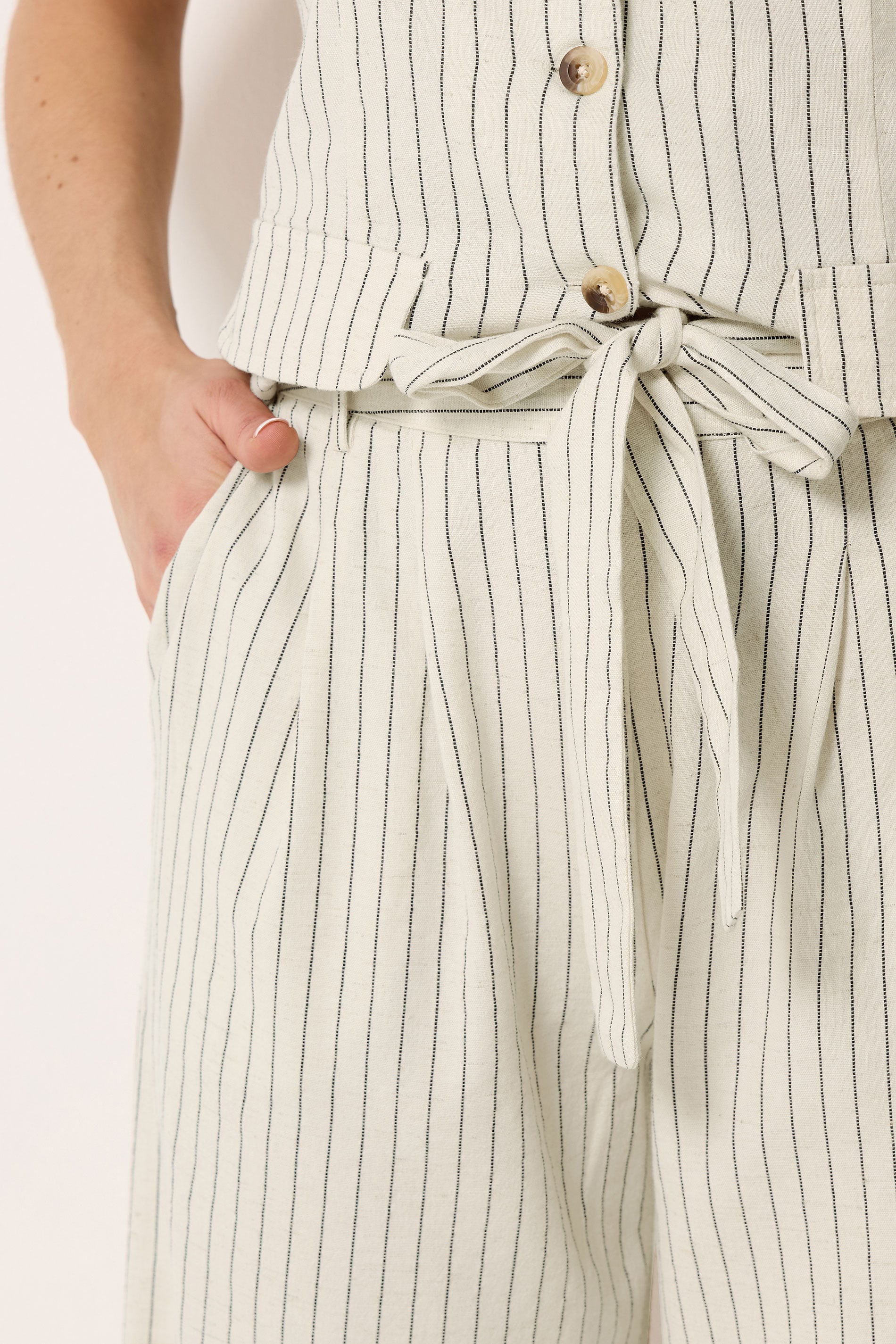 LTS Tall Women's Ivory White Pinstripe Linen Wide Leg Trousers | Long Tall Sally 5