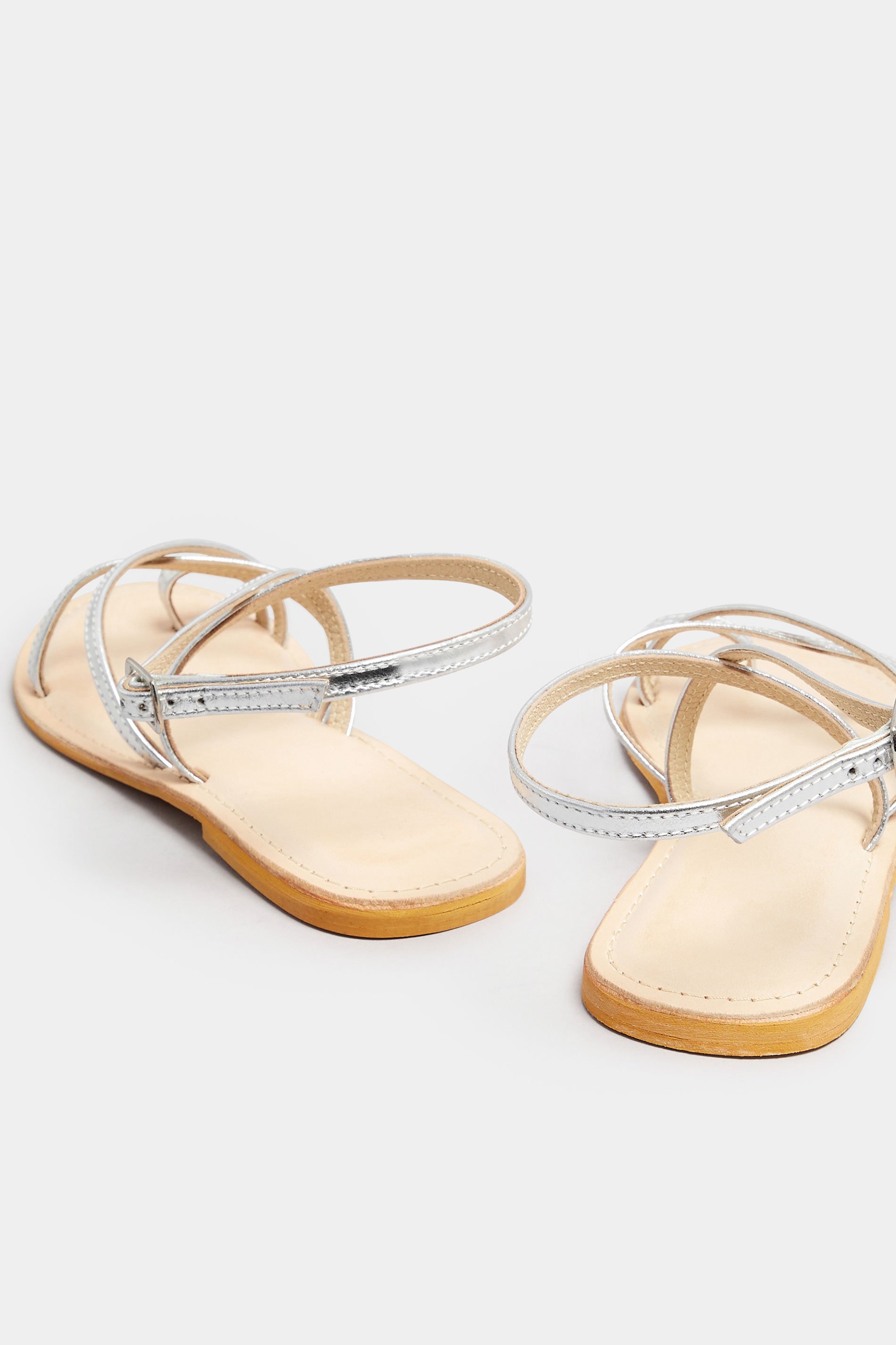 LTS Silver Cross Strap Leather Sandals In Standard Fit | Long Tall Sally