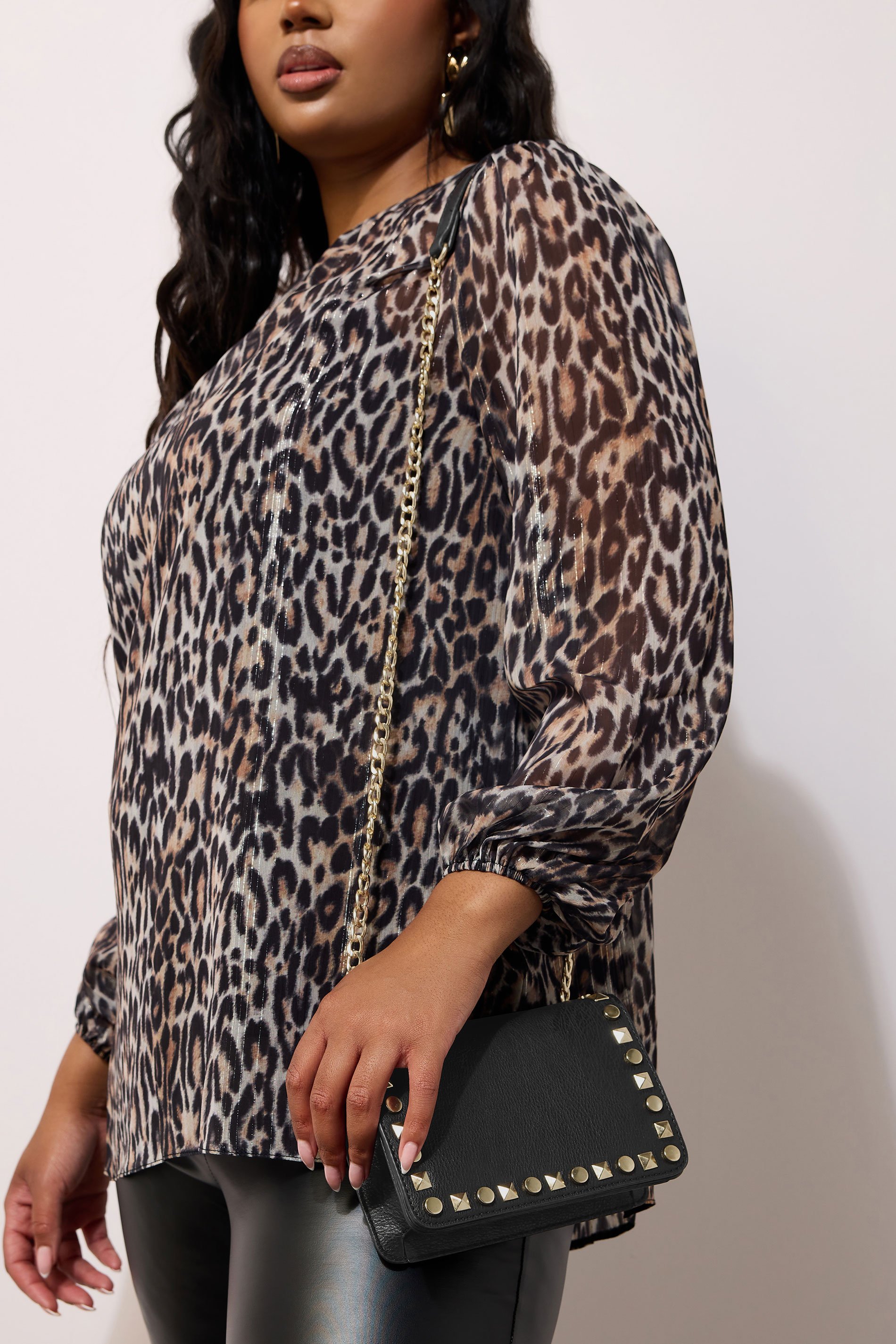 Black Faux Leather Stud Detail Cross Body Bag | Yours Clothing 1