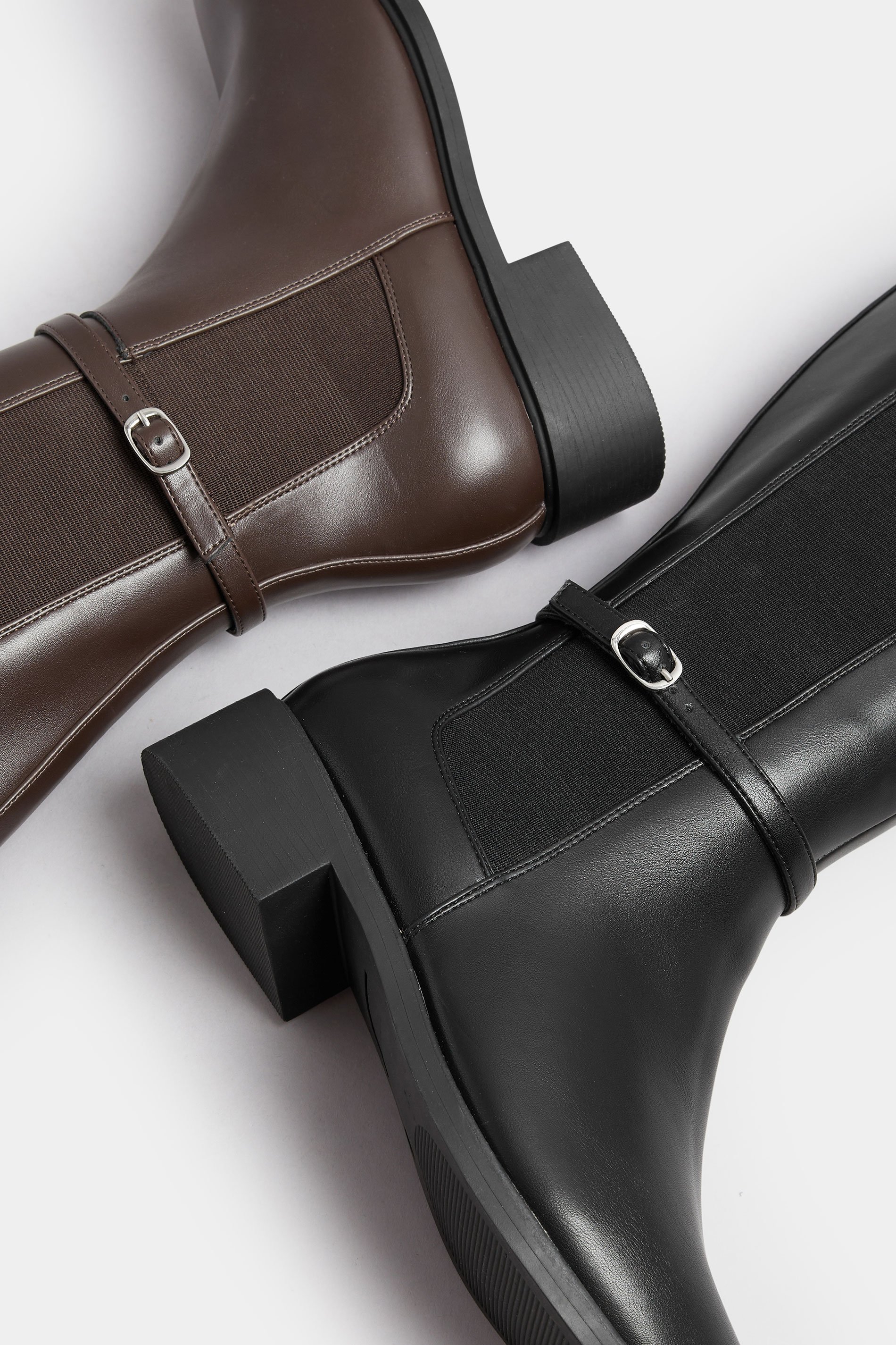 Black Faux Leather Buckle Knee High Riding Boots In Extra Wide EEE Fit | Yours Clothing 6