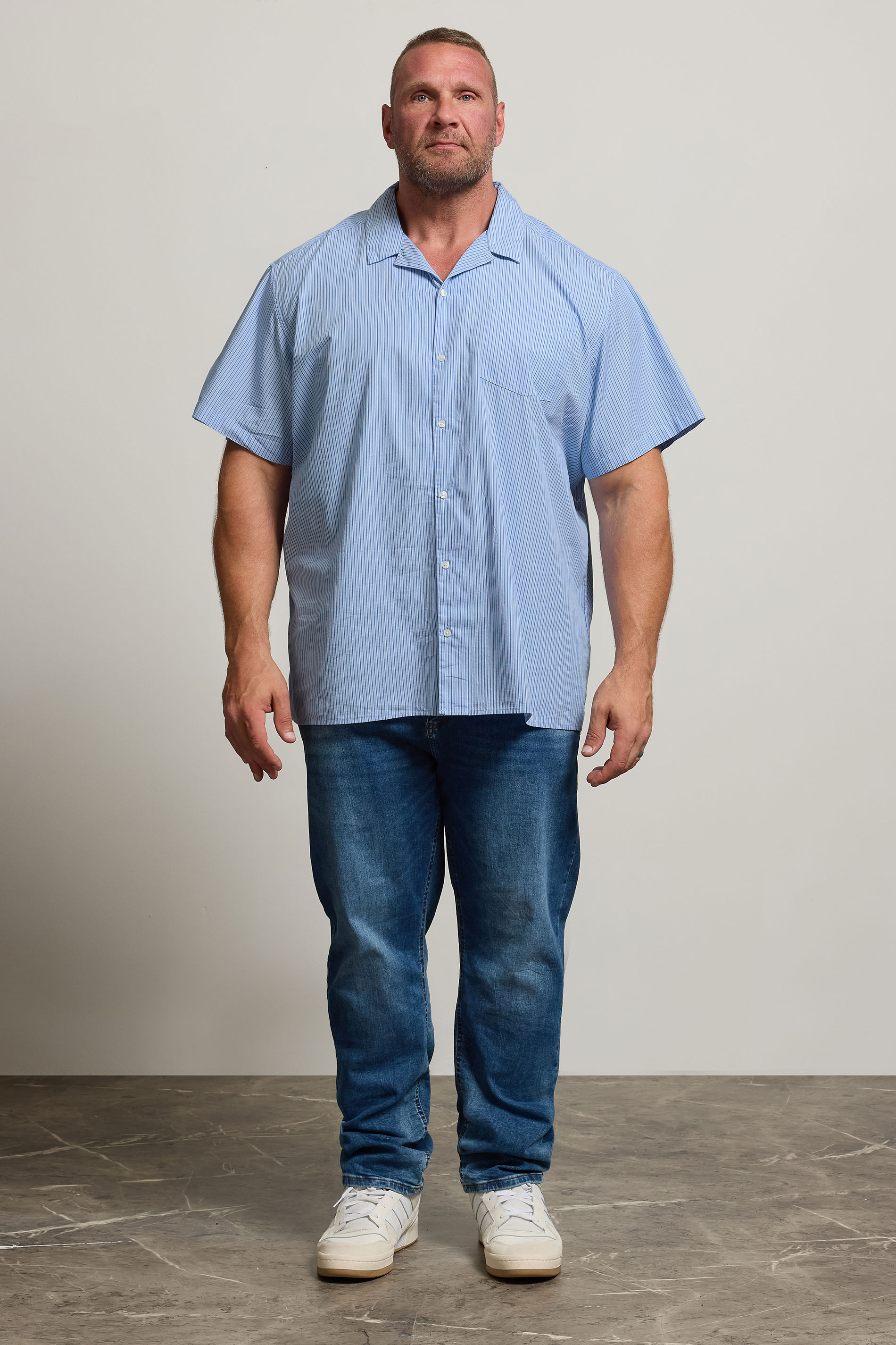 JACK & JONES Big & Tall Blue Poplin Striped Resort Shirt | BadRhino 2