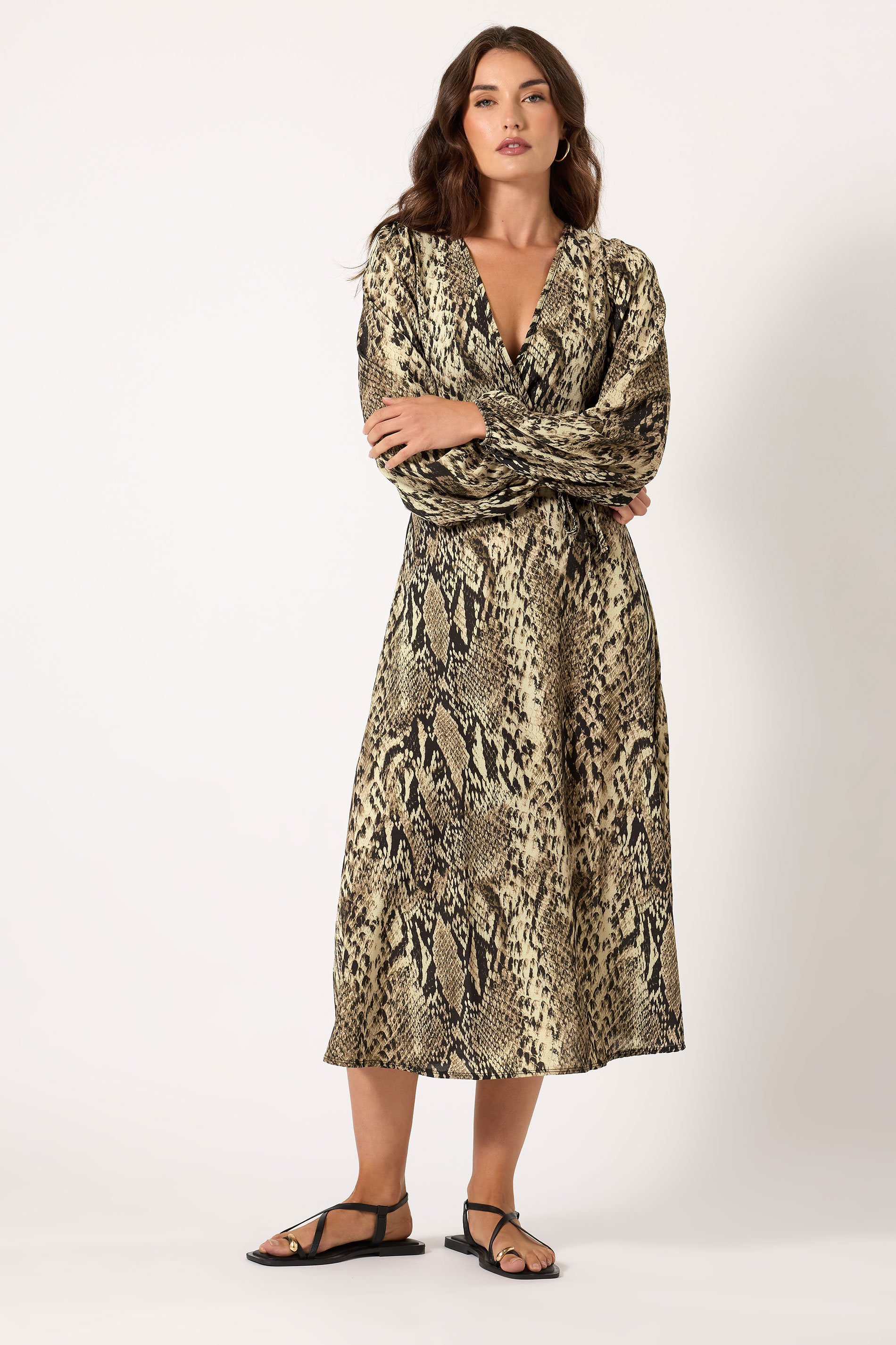 LTS Tall Beige Brown Snake Print Wrap Midi Dress | Long Tall Sally 1