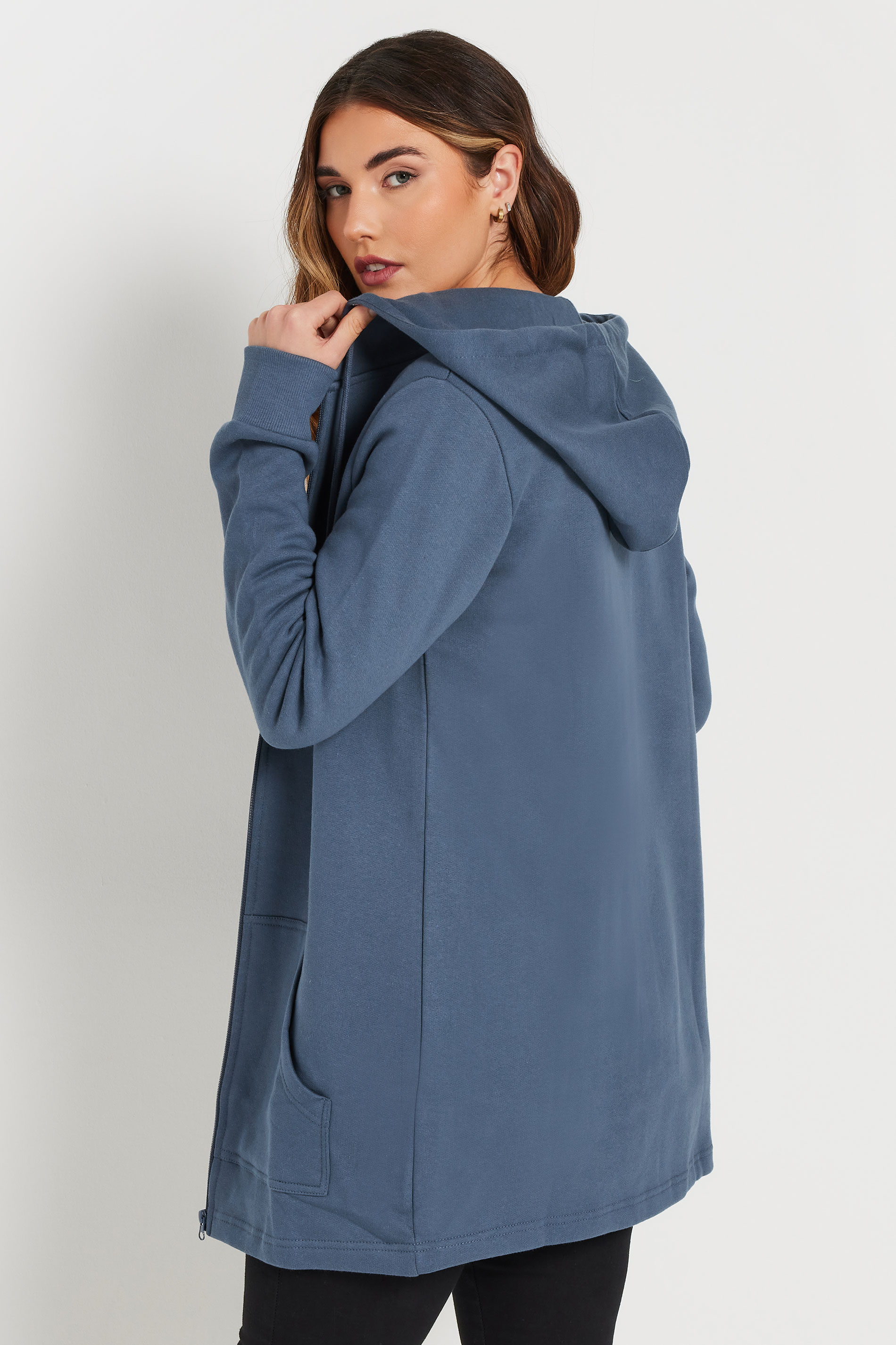 LTS Tall Denim Blue Cotton Longline Hoodie | Long Tall Sally 3