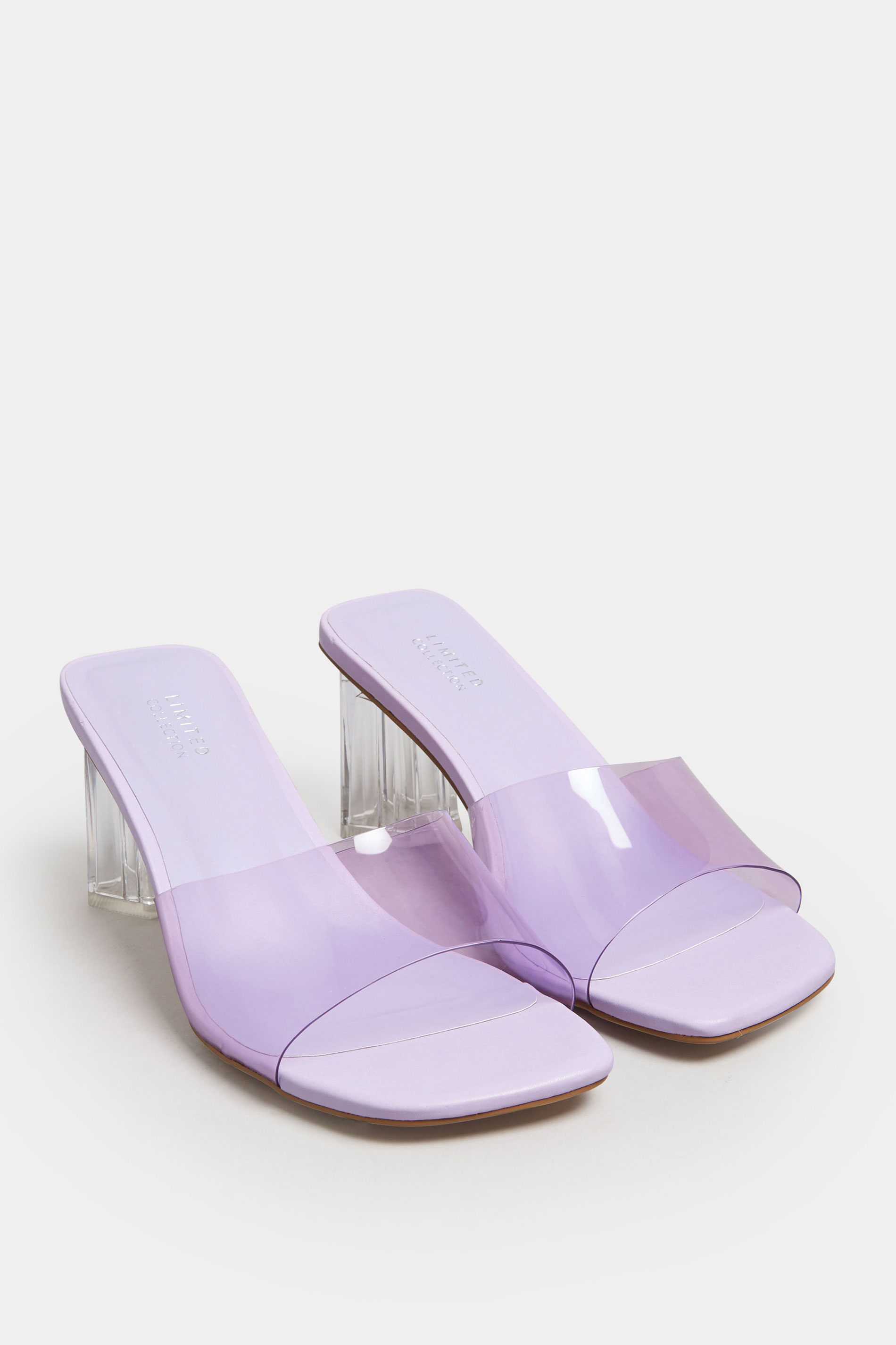 Lilac Purple & Clear Block Heel Mules In Extra Wide EEE Fit | Yours Clothing 2