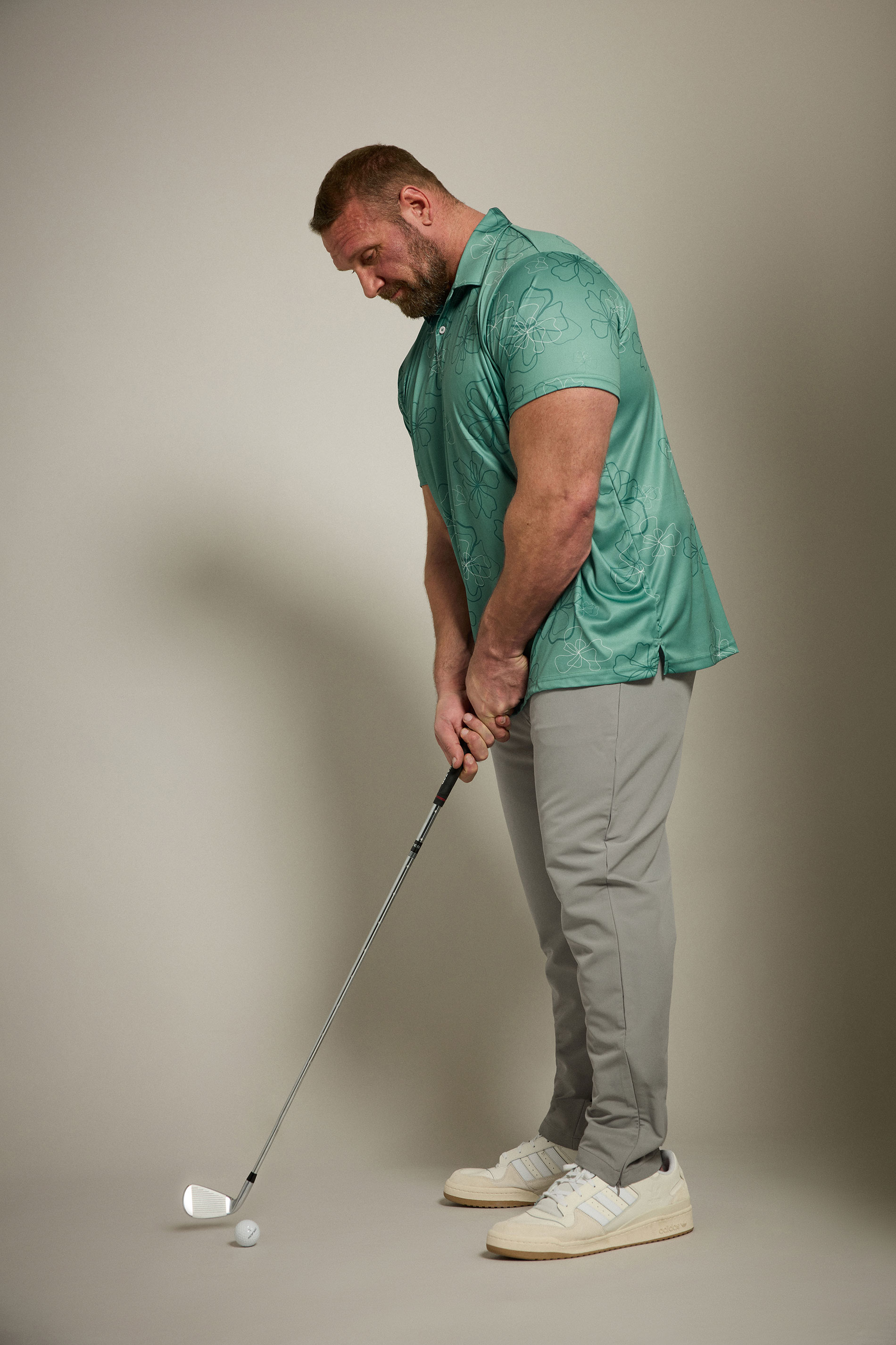 BadRhino Golf Big & Tall Green Floral Print Polo Shirt | BadRhino 5