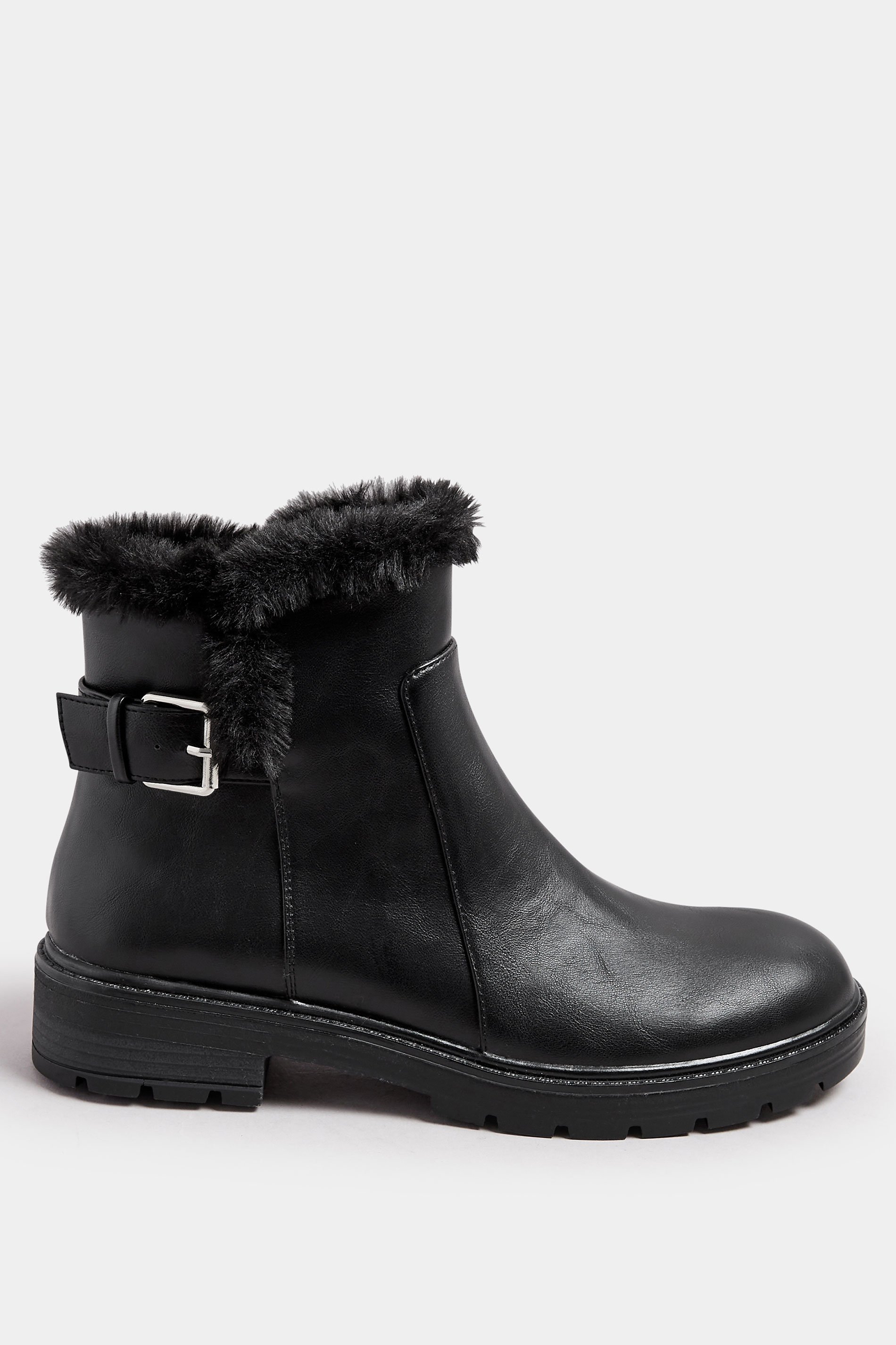 LTS Black Faux Fur Lined Biker Boots In Standard Fit | Long Tall Sally 3