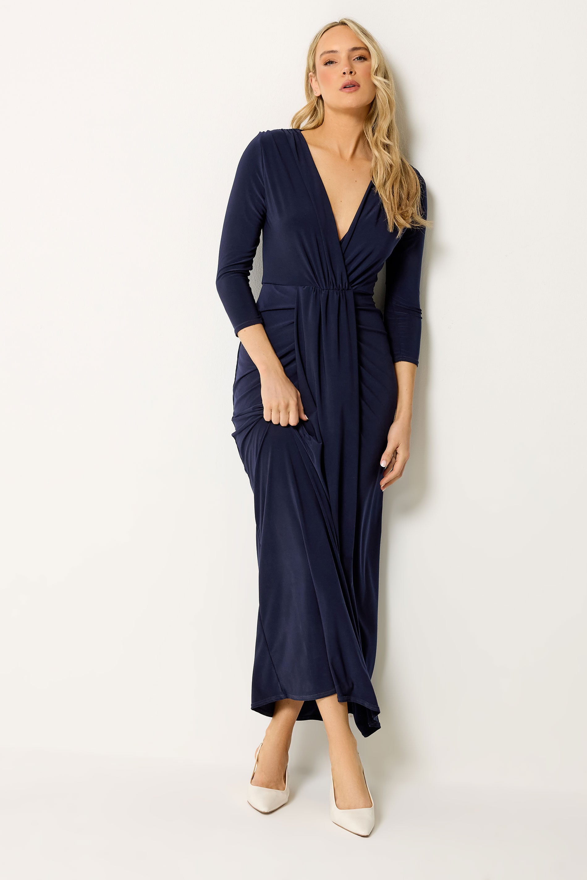 LTS Tall Women's Navy Blue Drape Wrap Maxi Dress | Long Tall Sally 3