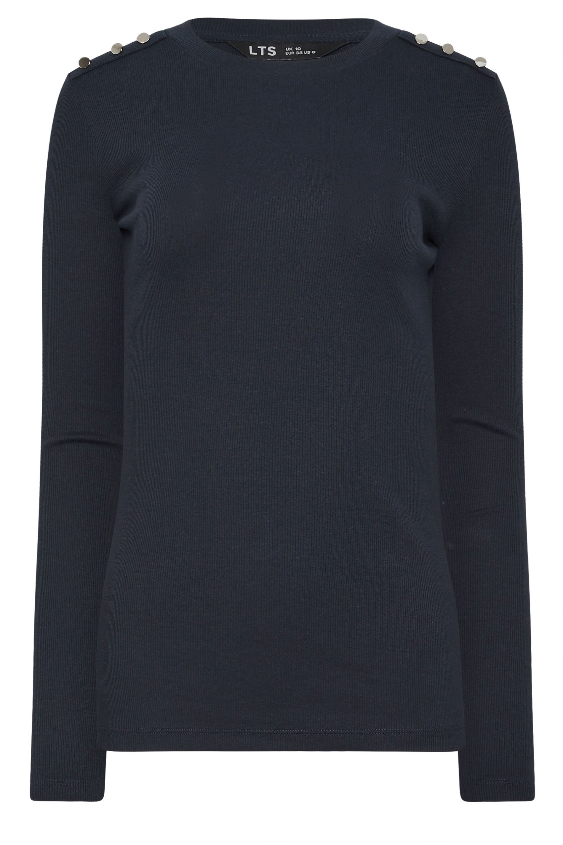 LTS Tall Women's Navy Blue Ribbed Button Top | Long Tall Sally 1