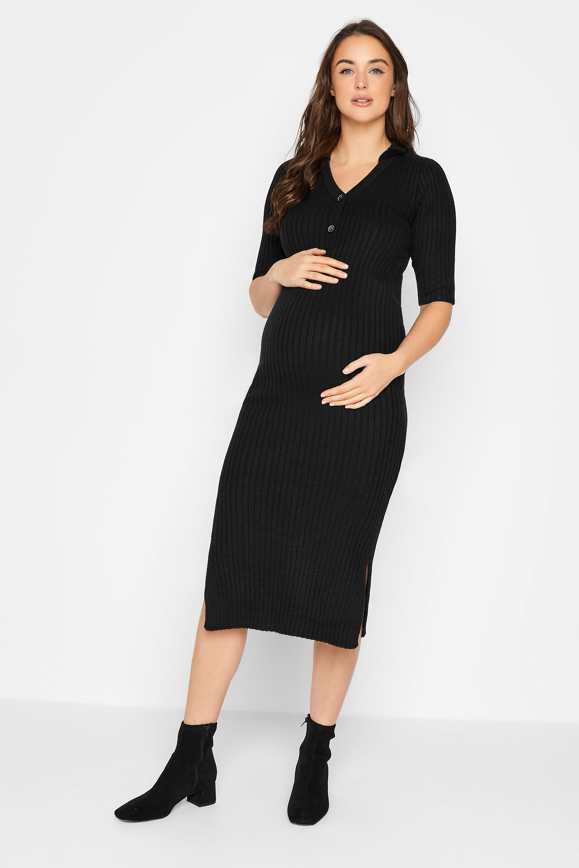 LTS Tall Women's Maternity Black Knitted Midaxi Dress | Long Tall Sally  2