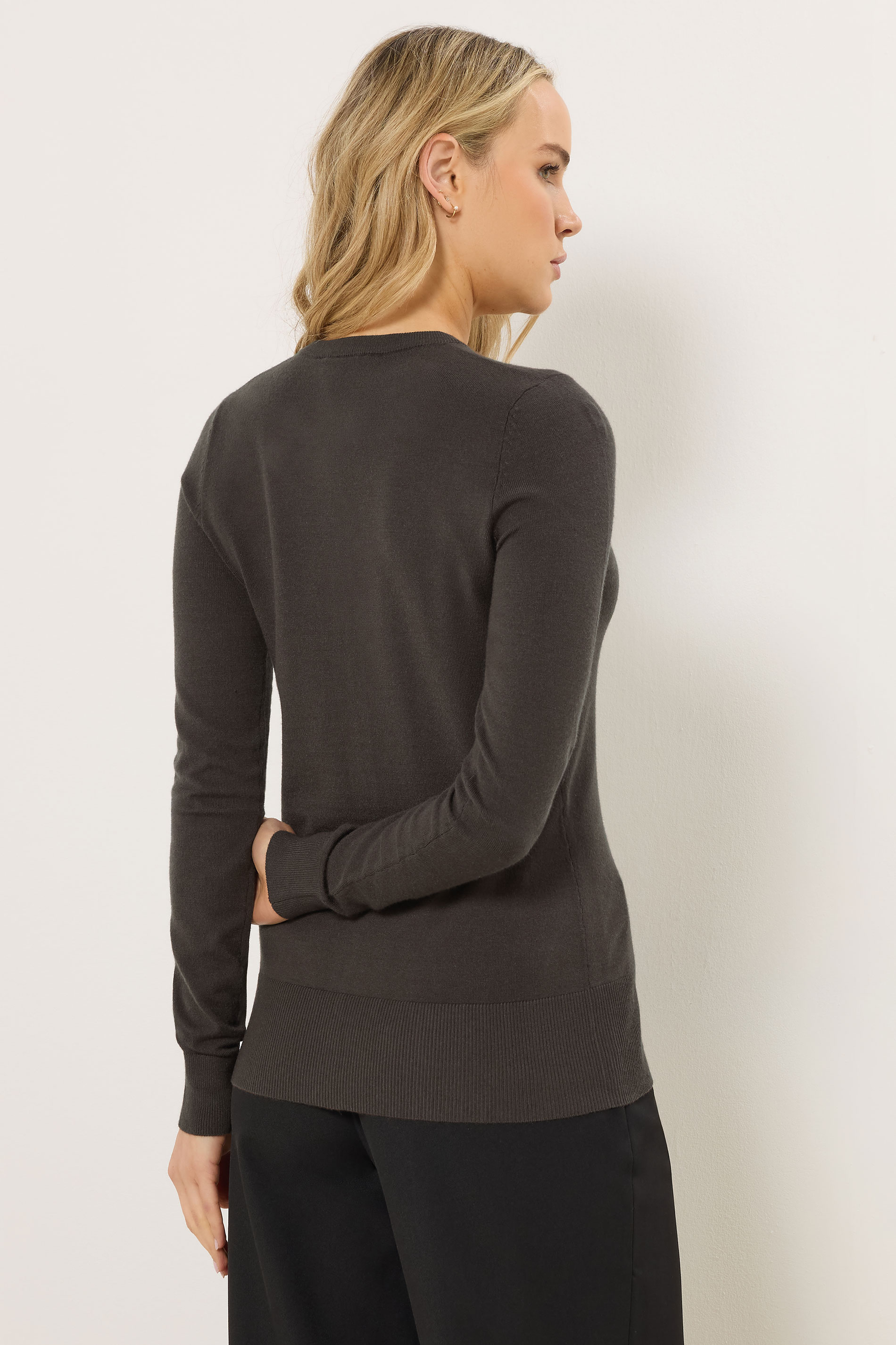 LTS Tall Women's Chocolate Brown Crew Neck Button Cardigan | Long Tall Sally 3