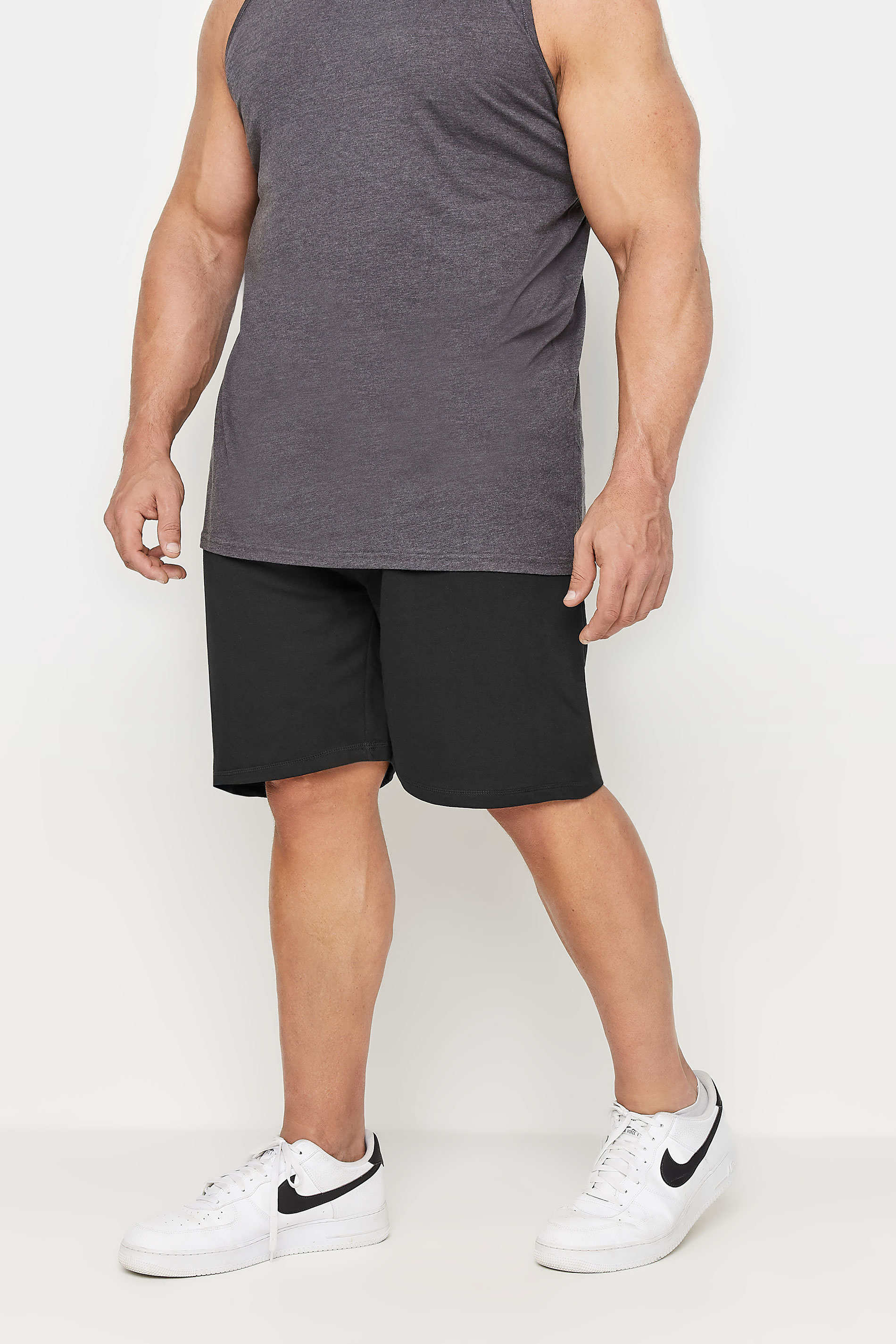 D555 Big & Tall Black Cotton Jogger Shorts | BadRhino 1