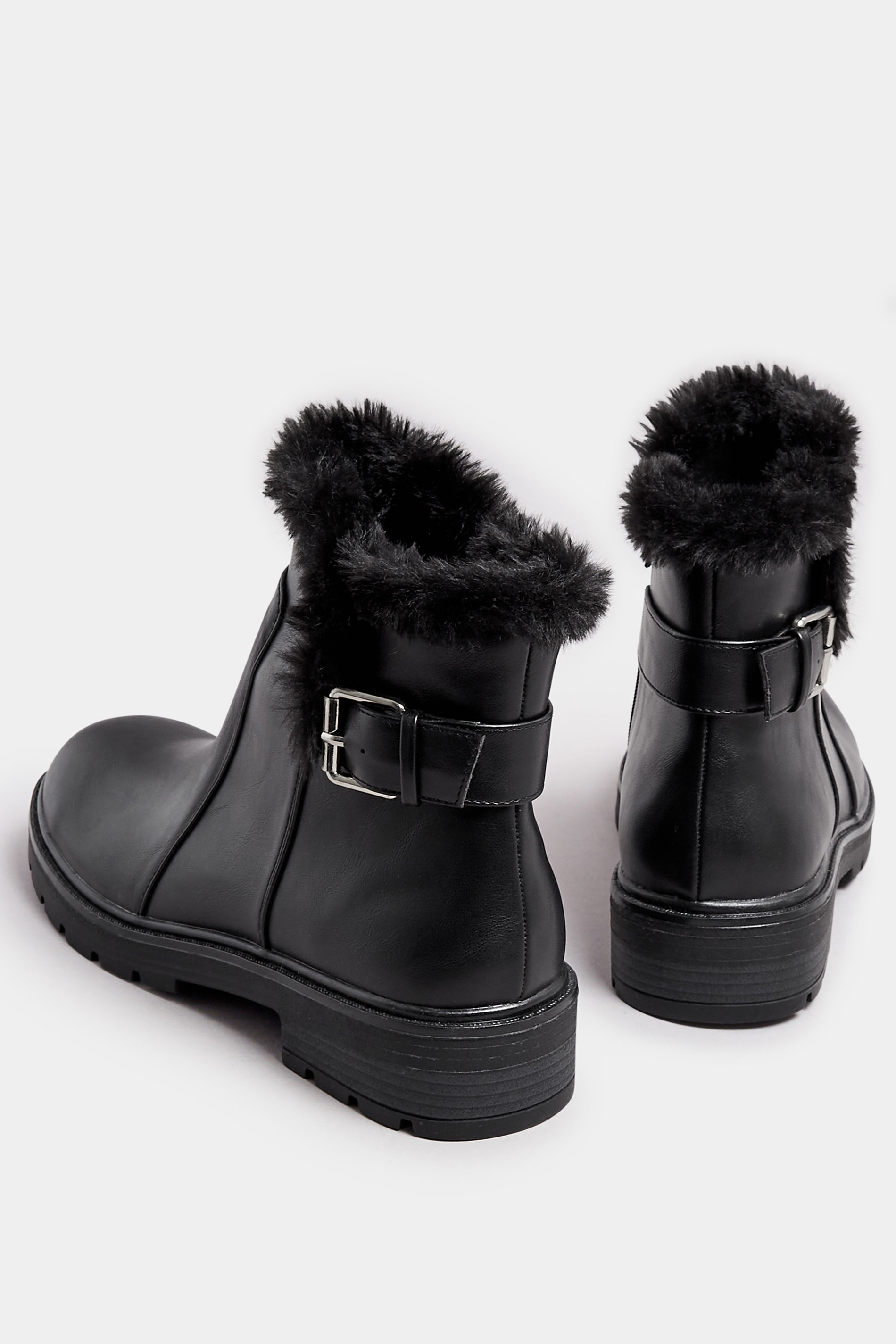 LTS Black Faux Fur Lined Biker Boots In Standard Fit | Long Tall Sally 4