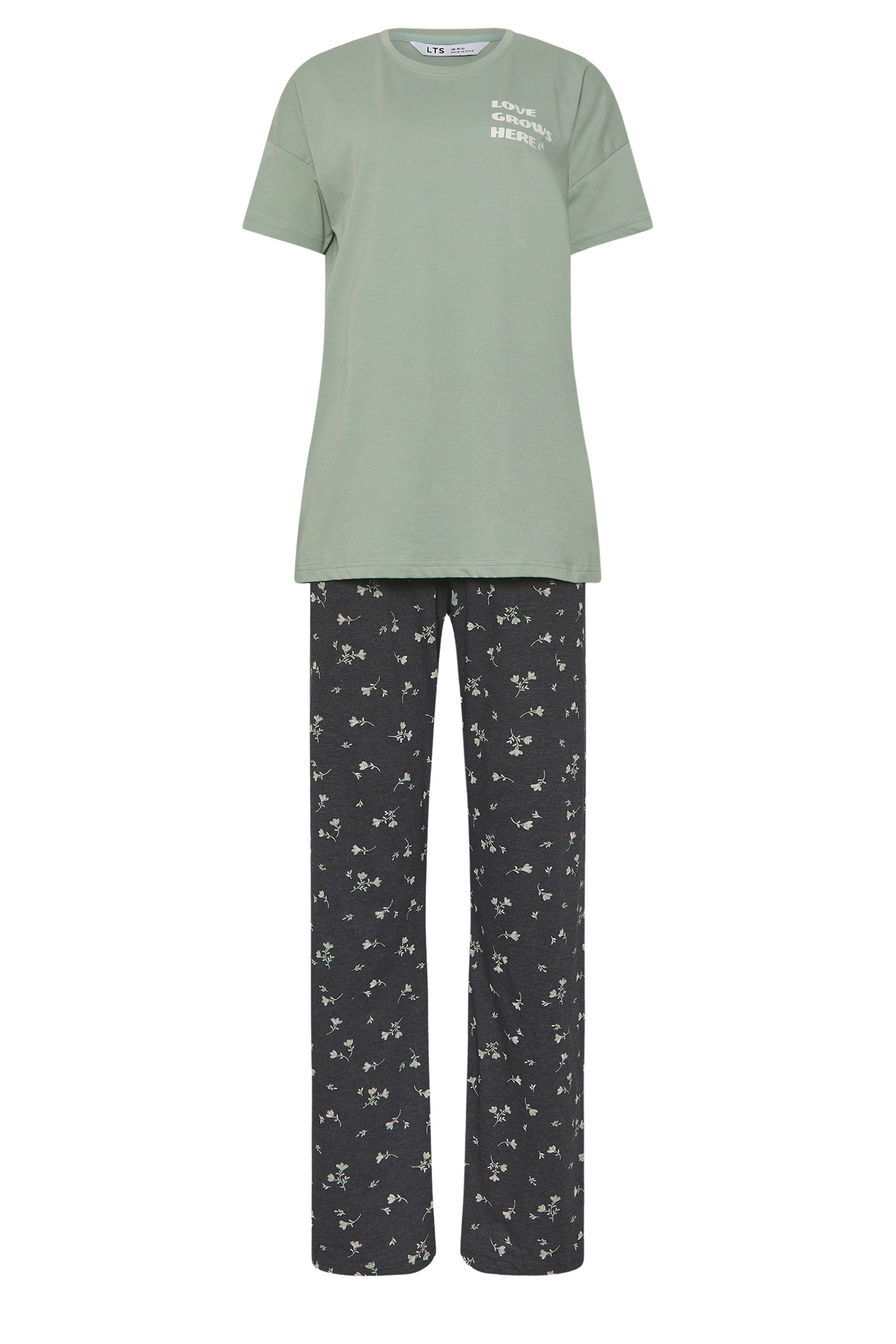 LTS Tall Sage Green Floral 'Love Grows Here' Slogan Pyjama Set | Long Tall Sally 5