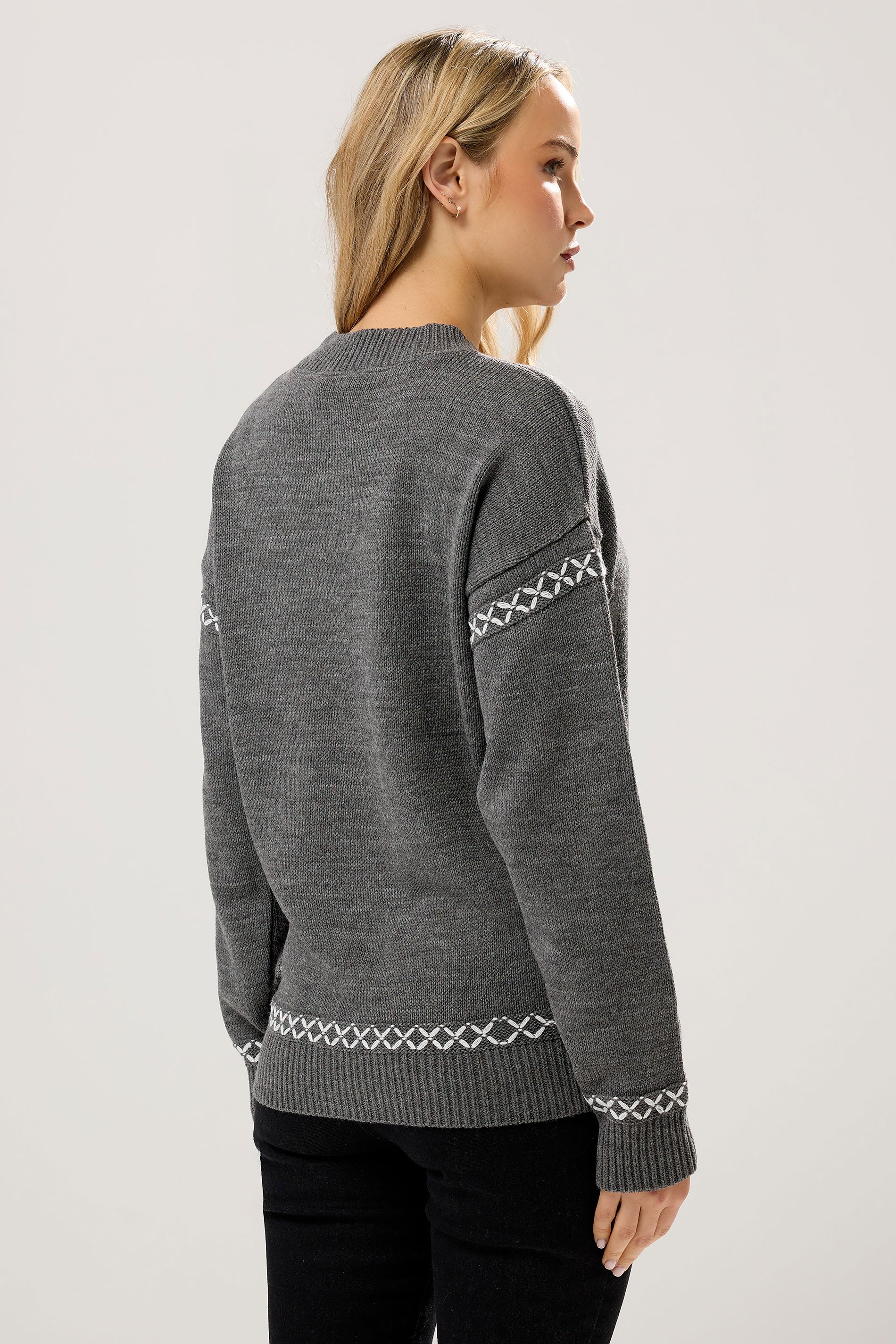 LTS Tall Grey Cross Stitch Knitted Jumper | Long Tall Sally 3