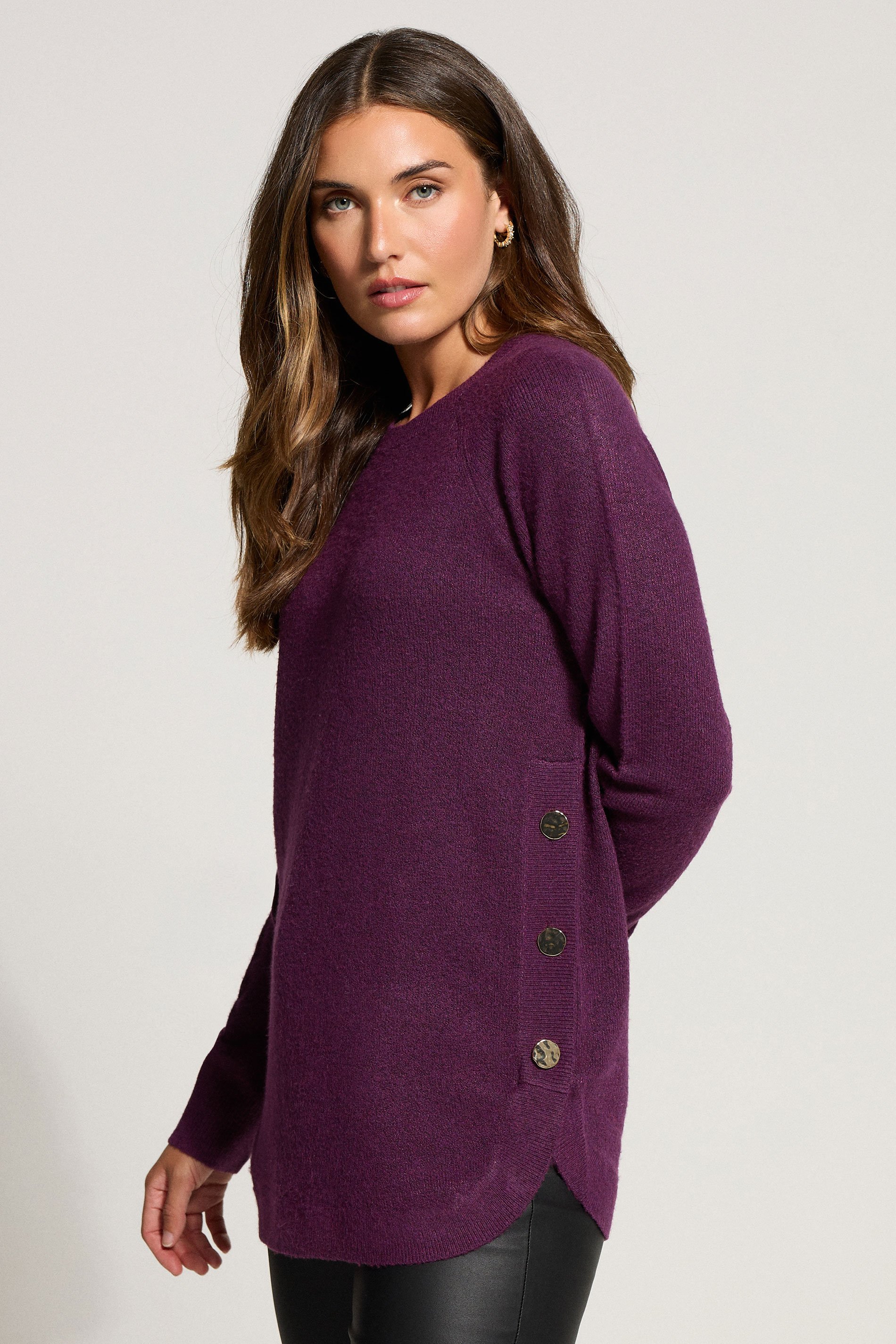 LTS Tall Purple Knitted Button Side Jumper | Long Tall Sally 1