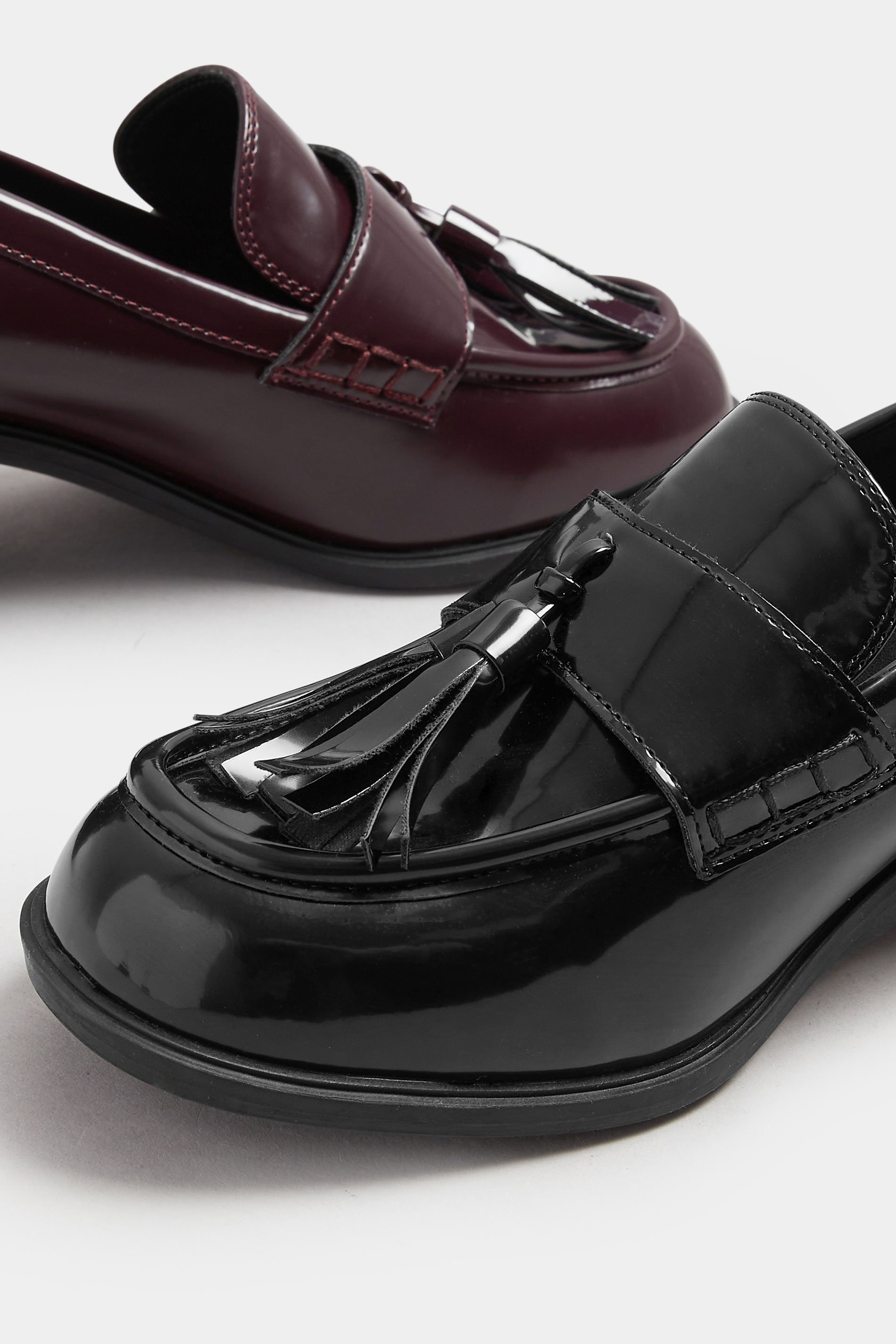 Black Patent Heeled Tassel Loafers In Extra Wide EEE Fit | Yours Clothing 6