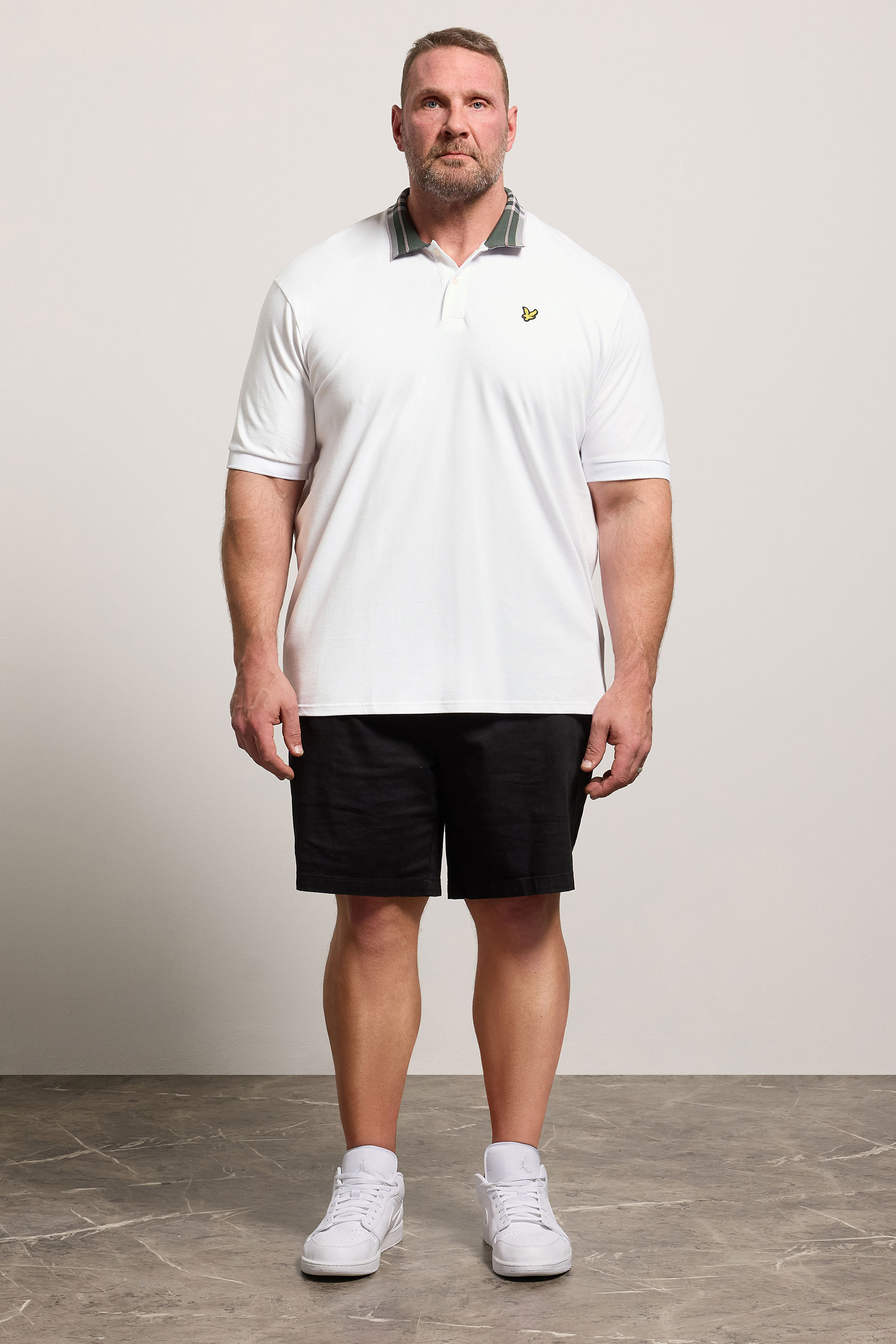LYLE & SCOTT Big & Tall White Tartan Collar Polo Shirt | BadRhino 1
