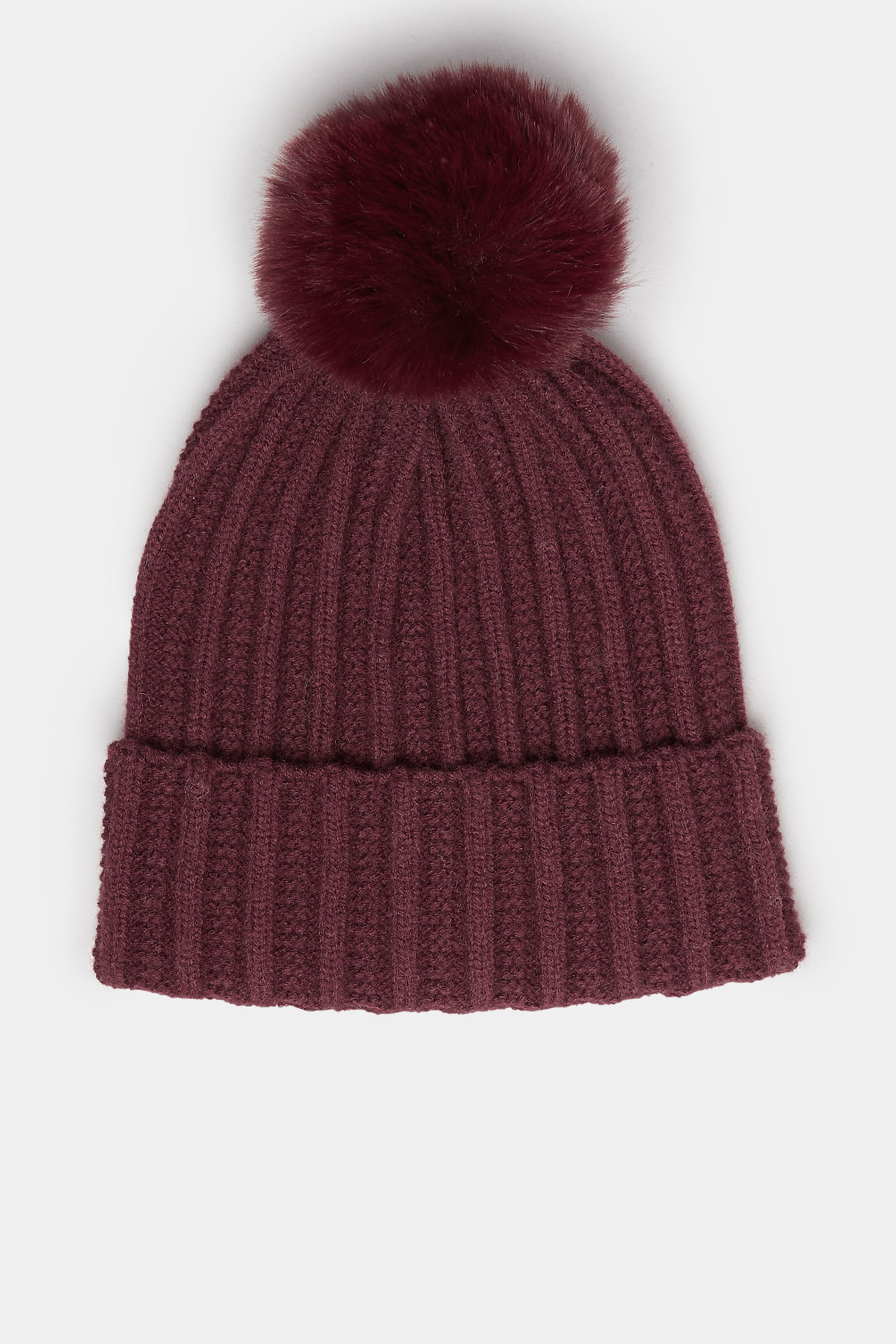Burgundy Red Faux Fur Pom Pom Bobble Hat | Yours Clothing 2