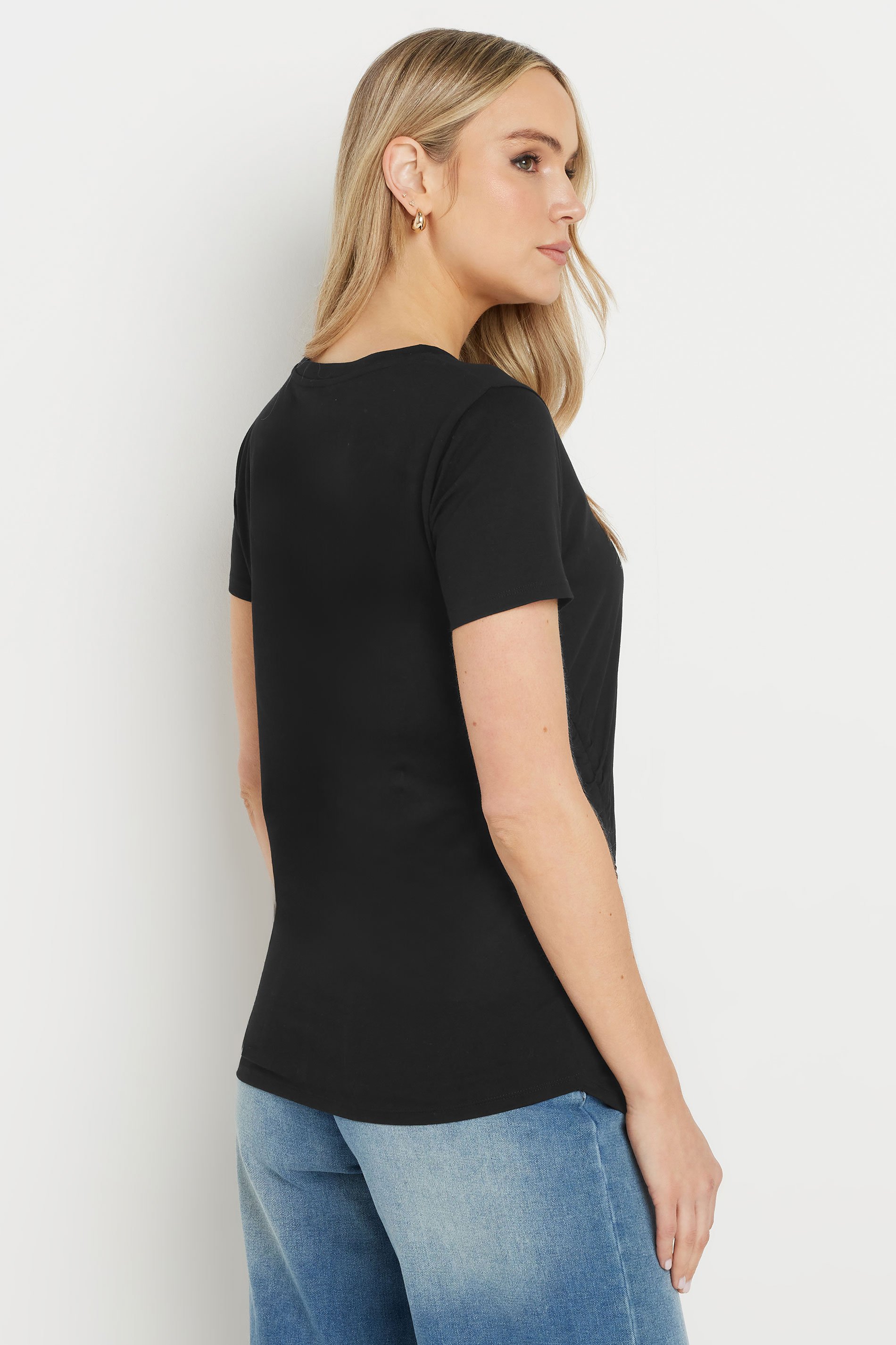 LTS Tall Black Cotton Asymmetric Ruched T-Shirt | Long Tall Sally 3