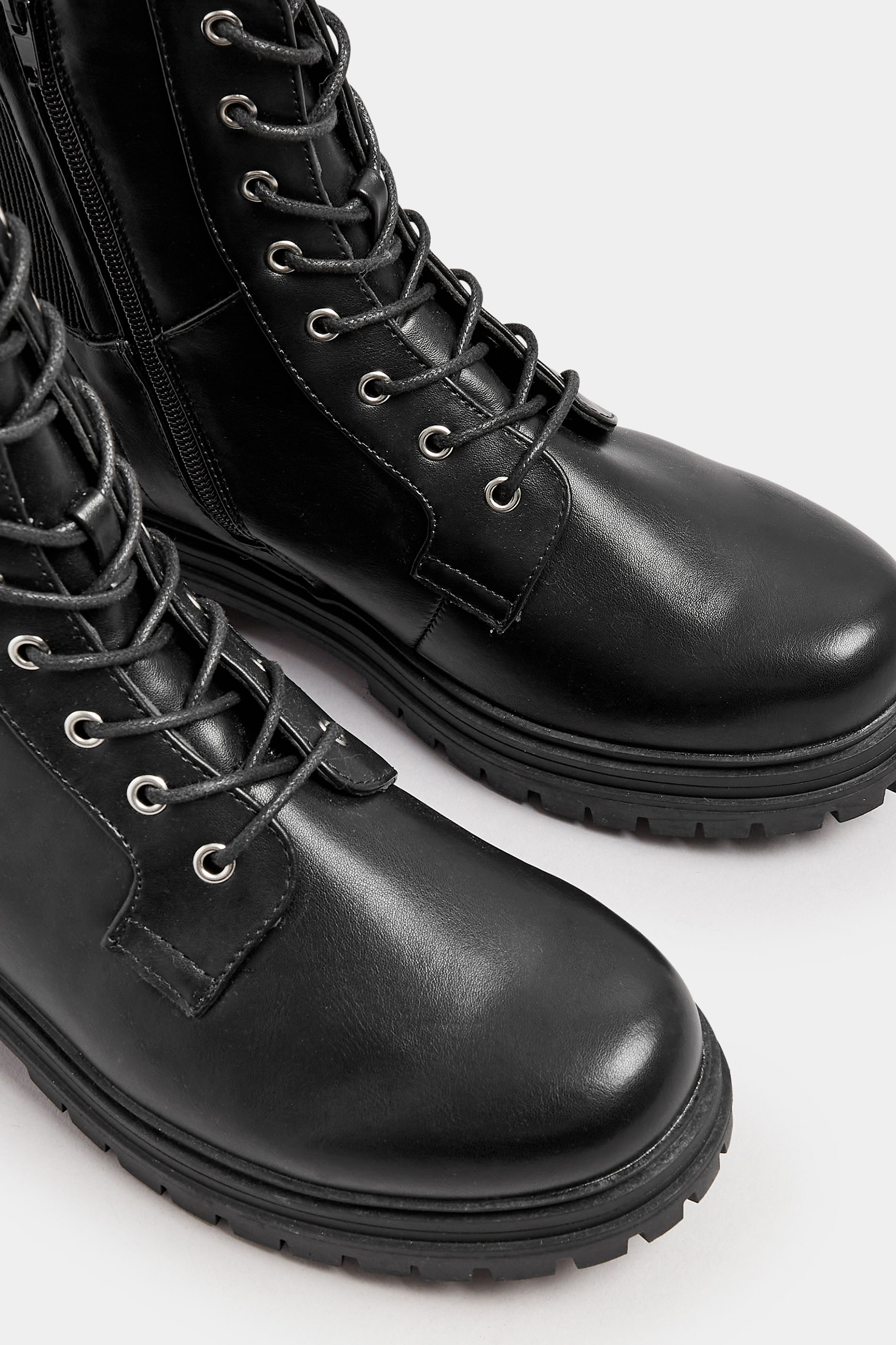 Black Stretch Panel Lace Up Chunky Boots In Wide E Fit & Extra Wide EEE Fit | Yours Clothing 5