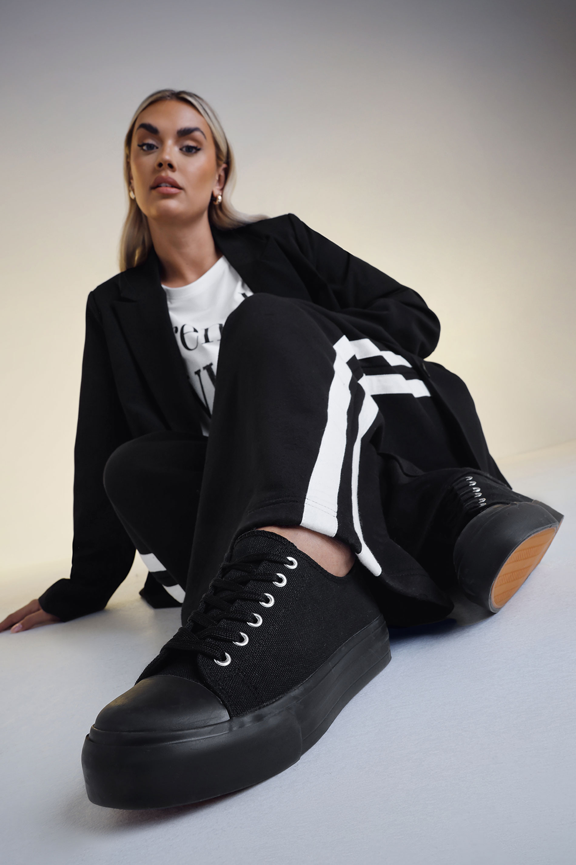 Black Canvas Trainers In Wide E Fit & Extra Wide EEE Fit | Yours Clothing 1