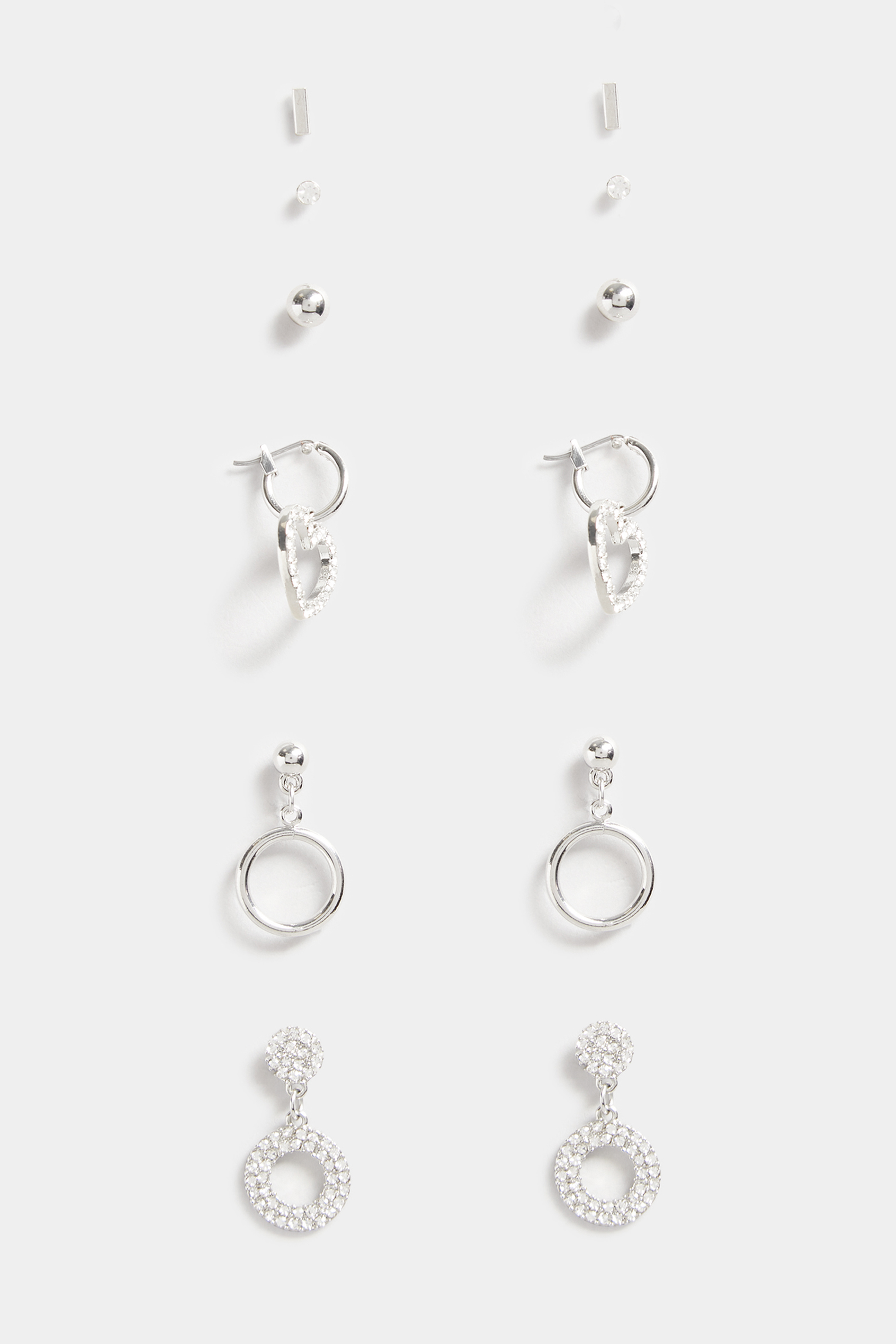 6 PACK Silver Diamante Hoop & Stud Earrings | Yours Clothing 3