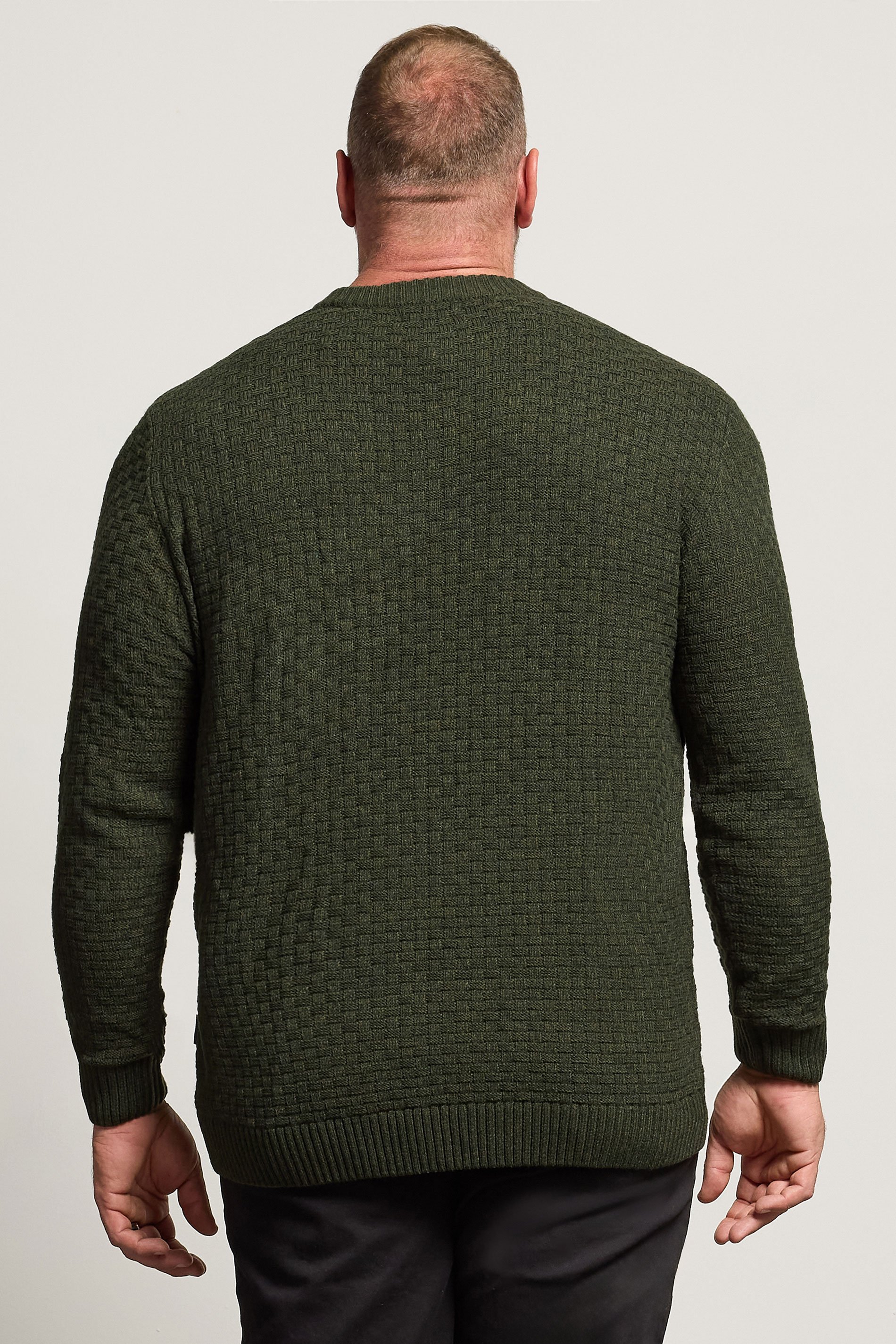 BadRhino Big & Tall Dark Green Textured Crew Neck Knitted Jumper | BadRhino 5