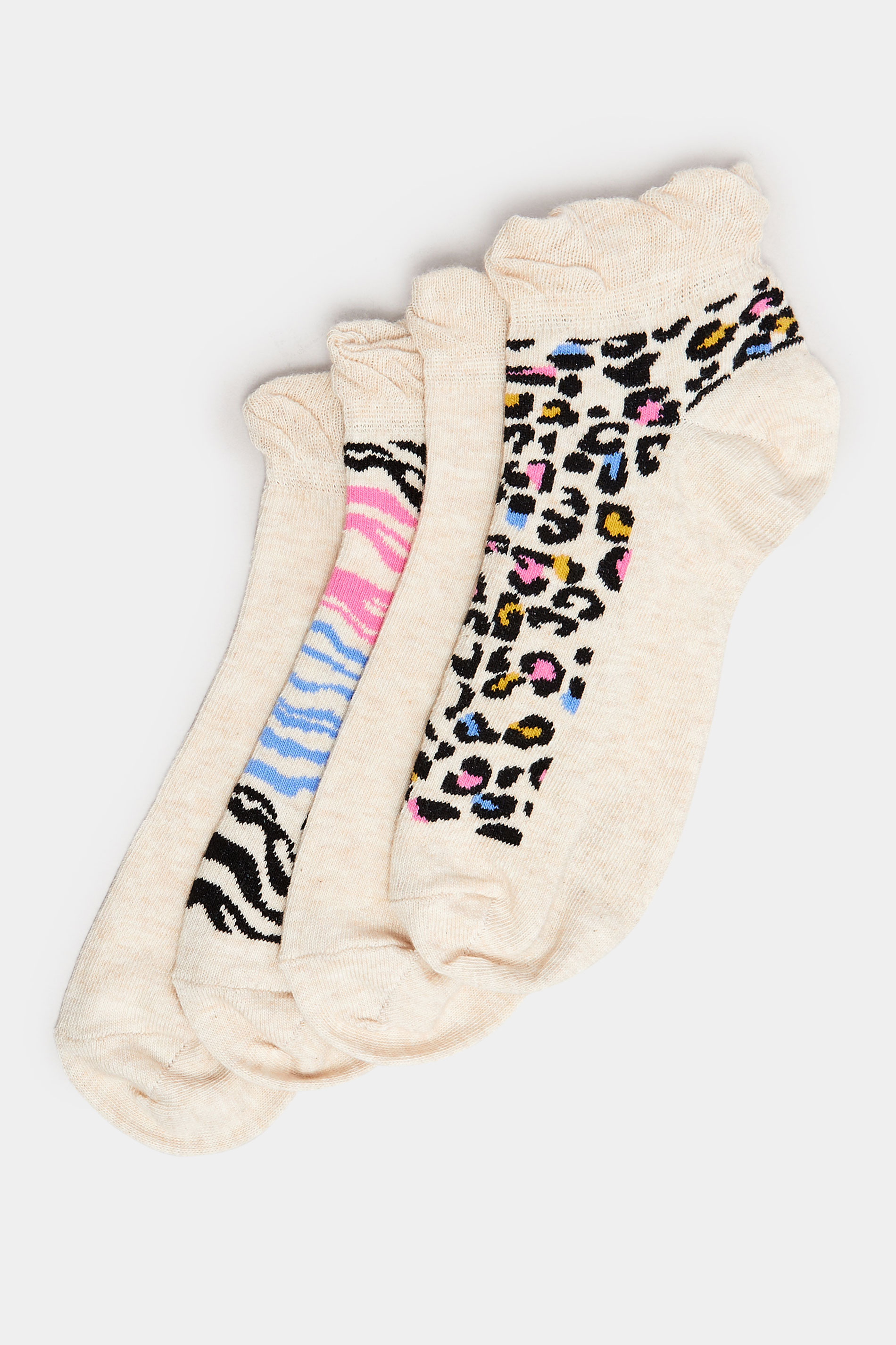 YOURS 4 PACK Plus Size Cream Animal Print Ankle Socks | Yours Clothing 3