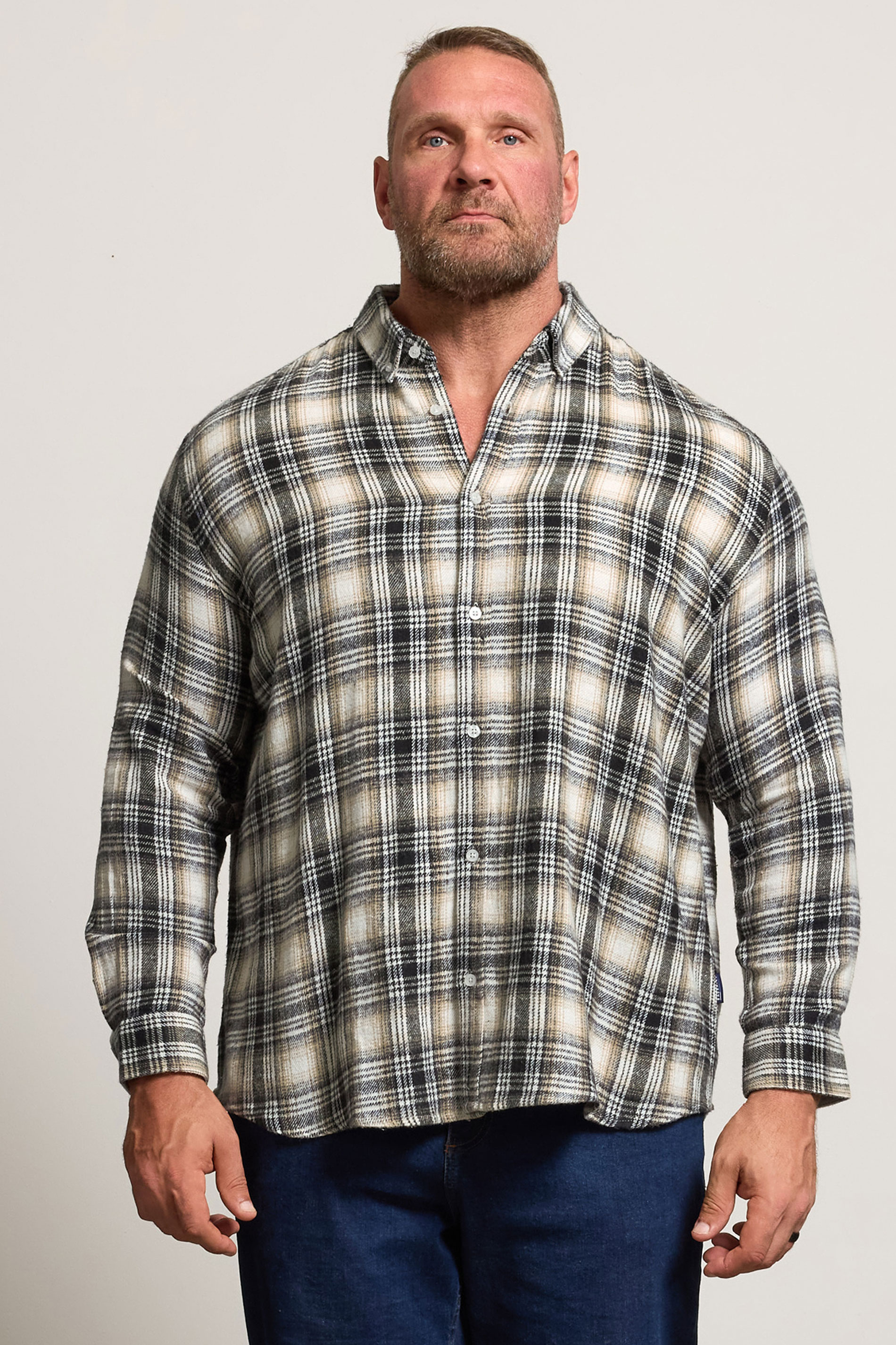 BadRhino Big & Tall Black & Tan Brown Brushed Checked Shirt | BadRhino 2