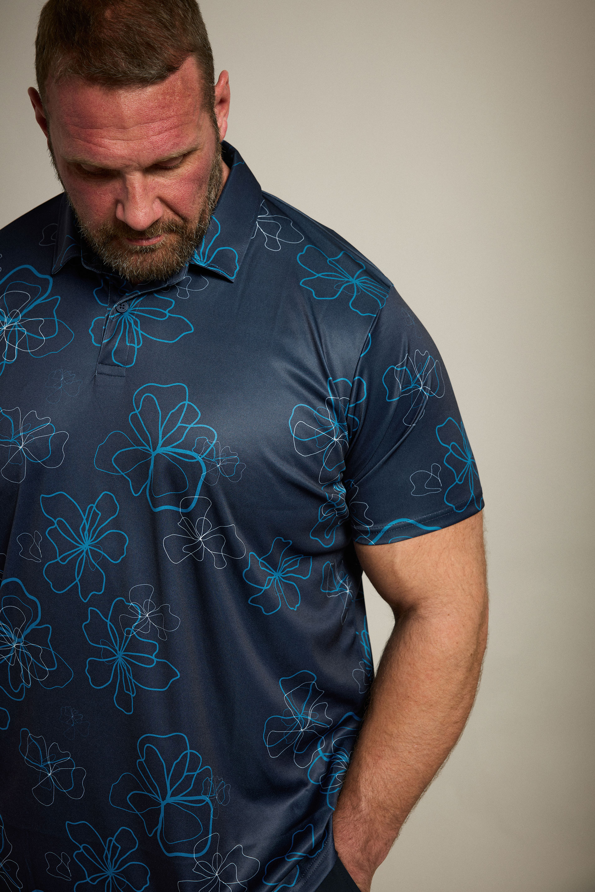 BadRhino Golf Big & Tall Navy Blue Floral Print Polo Shirt | BadRhino 5