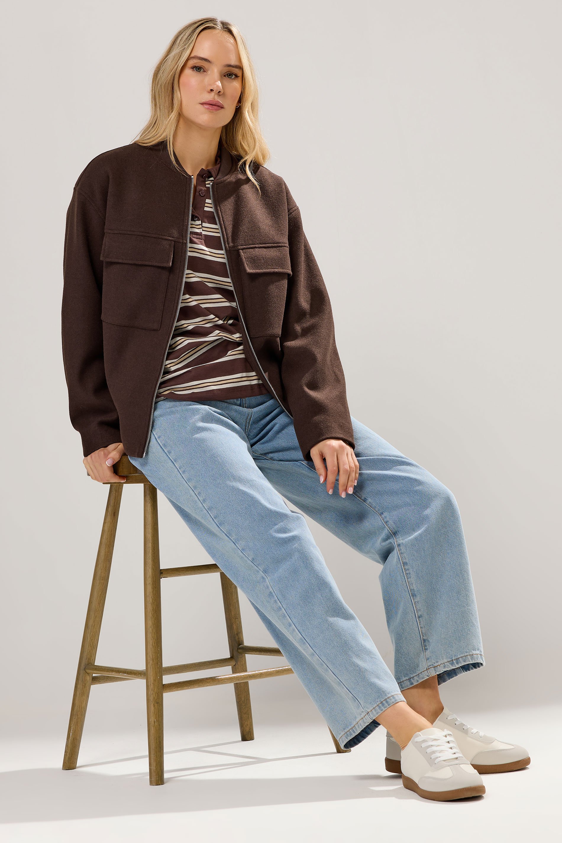 LTS Tall Chocolate Brown Brushed Pocket Bomber Jacket | Long Tall Sally 2