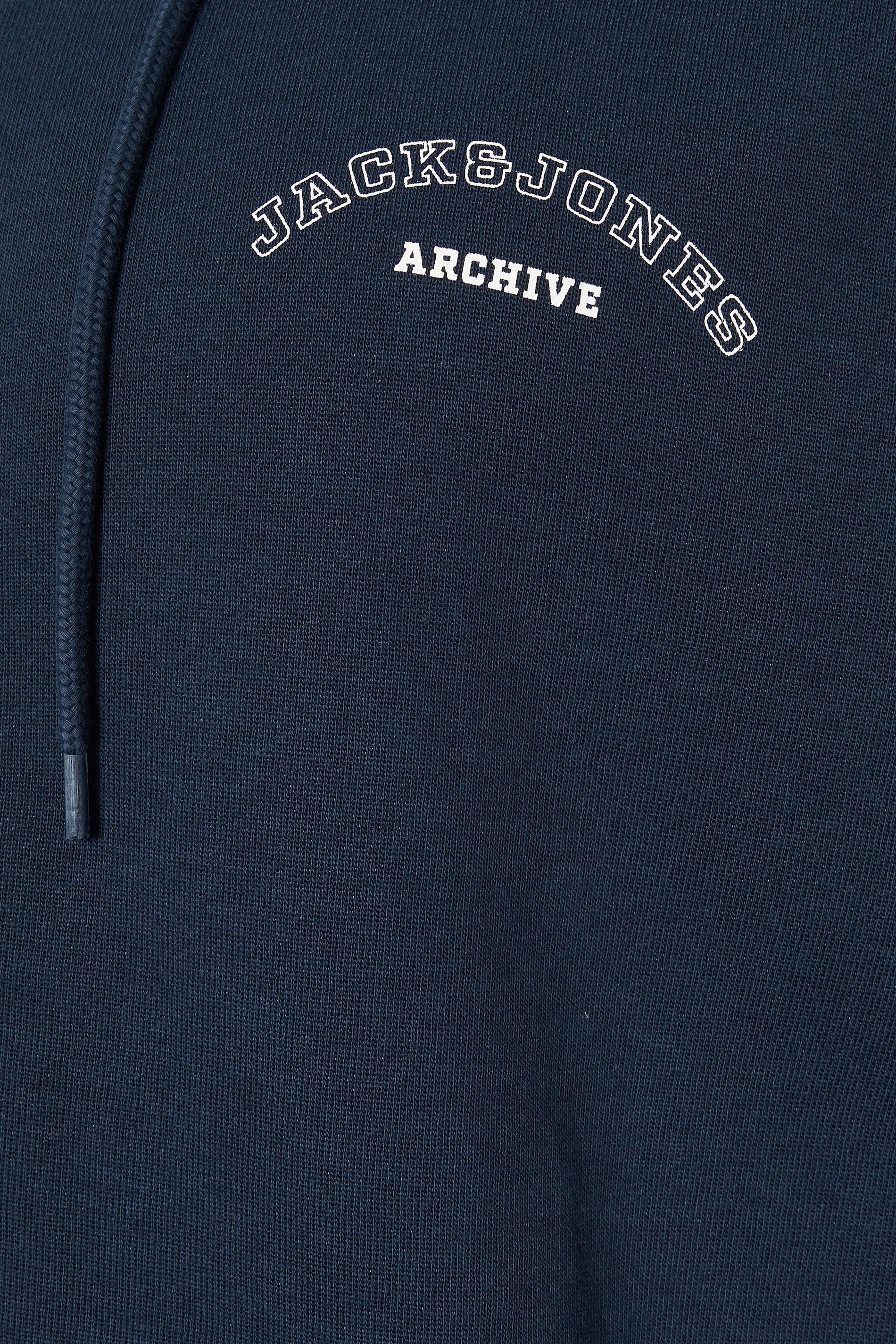 JACK & JONES Big & Tall Navy Blue Zip Through Print Hoodie | BadRhino 3