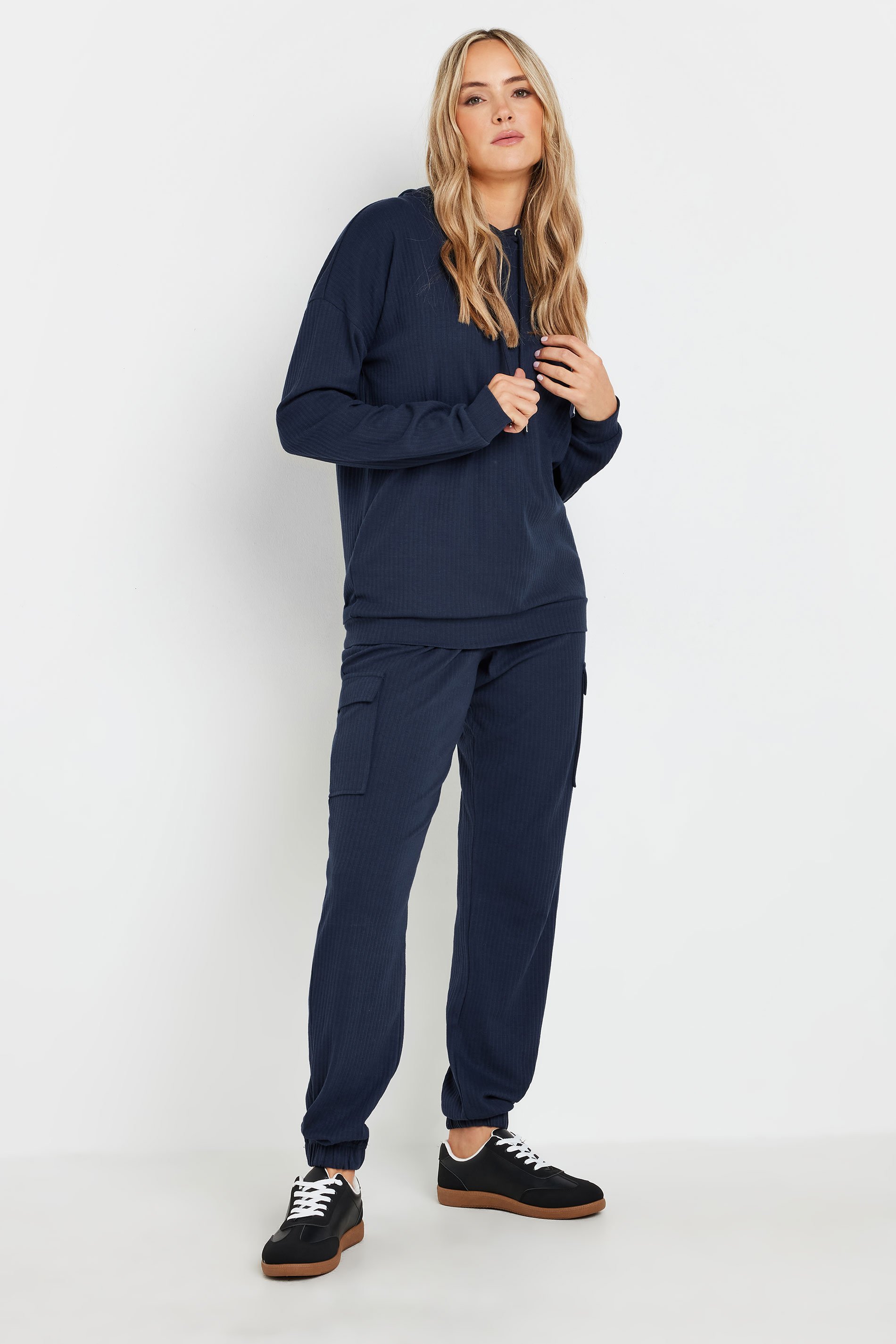 LTS Tall Women's Navy Blue Ribbed Cargo Hoodie | Long Tall Sally 2
