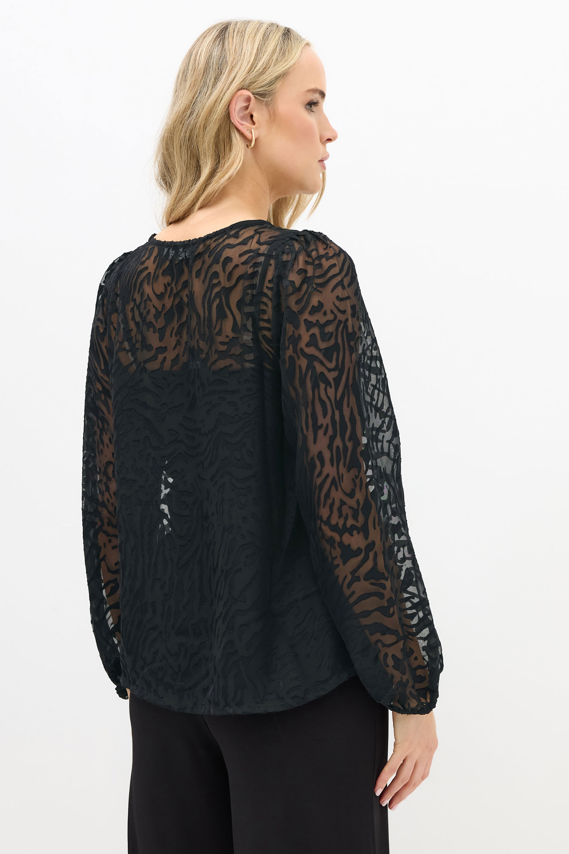LTS Tall Black Animal Burnout Tie Blouse | Long Tall Sally 3