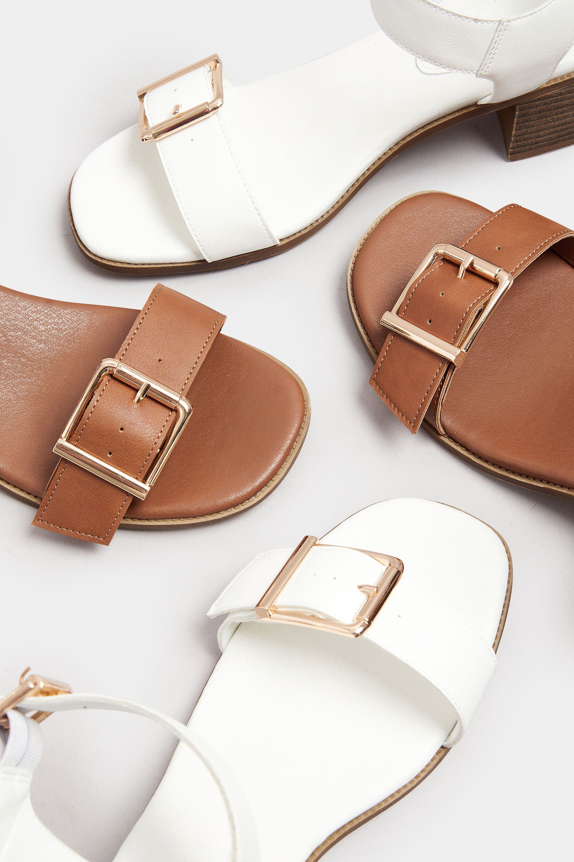 Brown Faux Leather Buckle Block Heel Sandals In Extra Wide EEE Fit | Yours Clothing 6