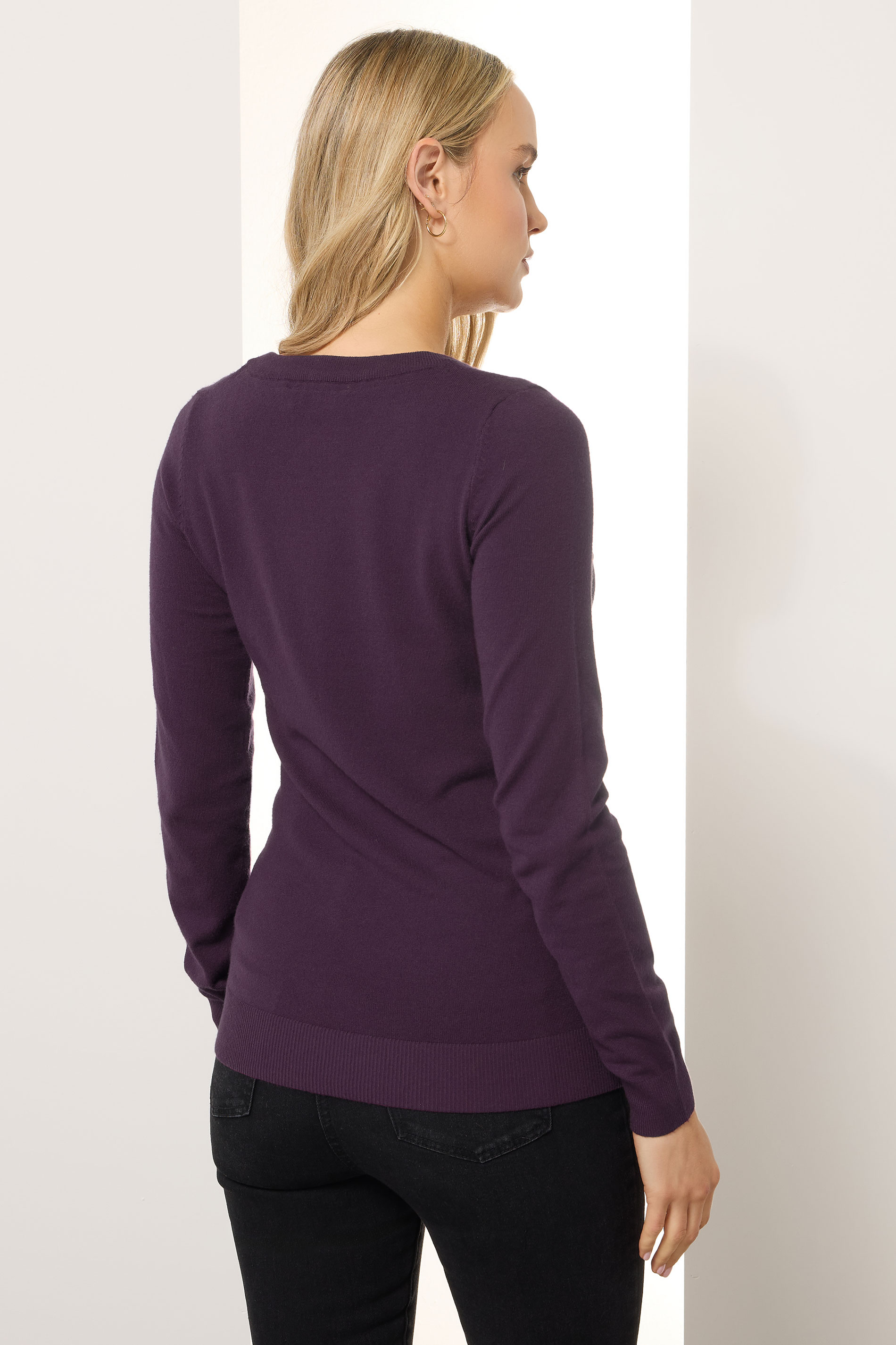 LTS Tall Dark Purple Knit V-Neck Jumper | Long Tall Sally 3