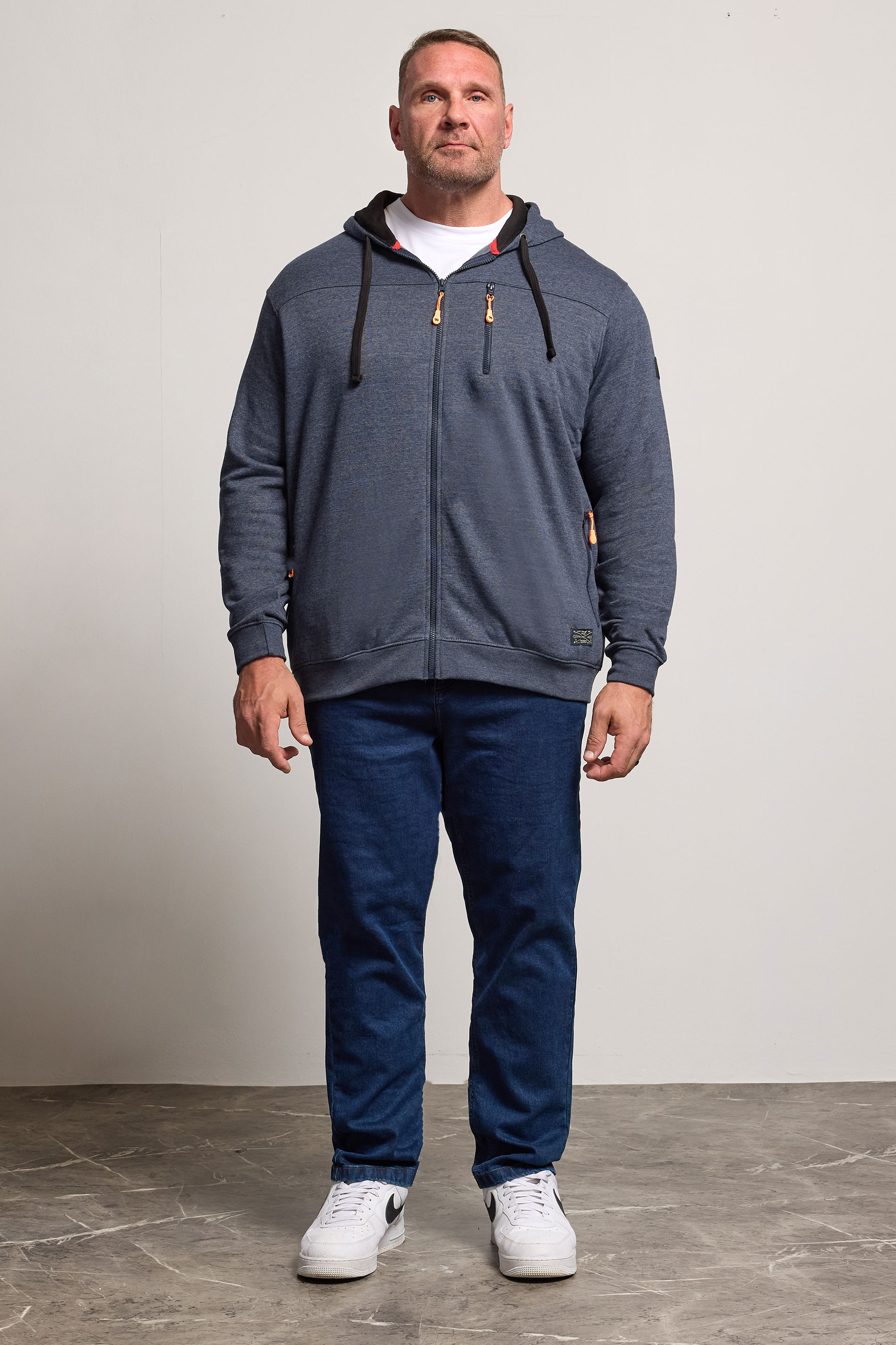 D555 Big & Tall Navy Blue Marl Zip Through Hoodie | BadRhino 2