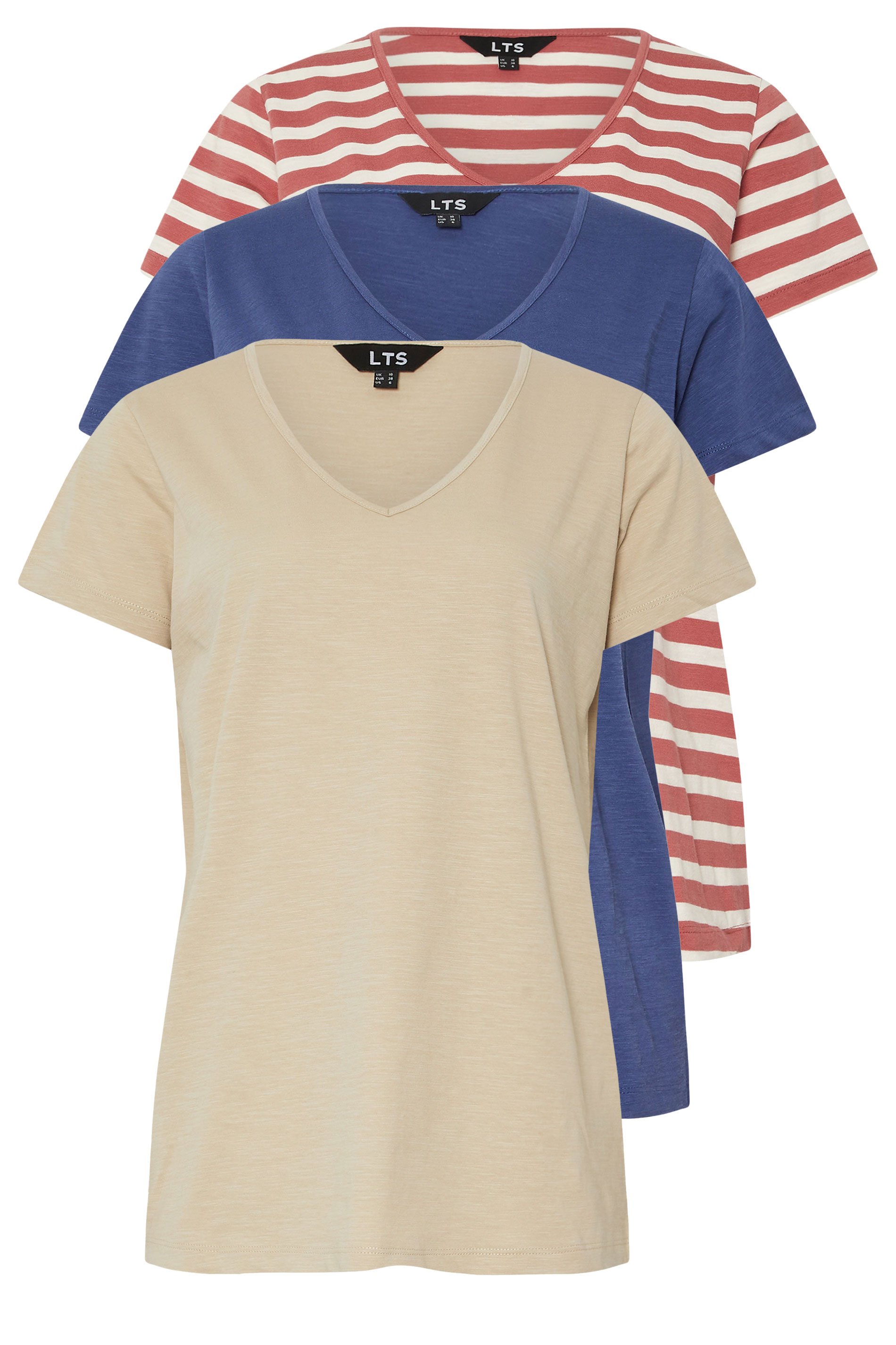 LTS Tall 3 PACK Blue & Coral Orange Stripe V-Neck T-Shirts | Long Tall Sally 8