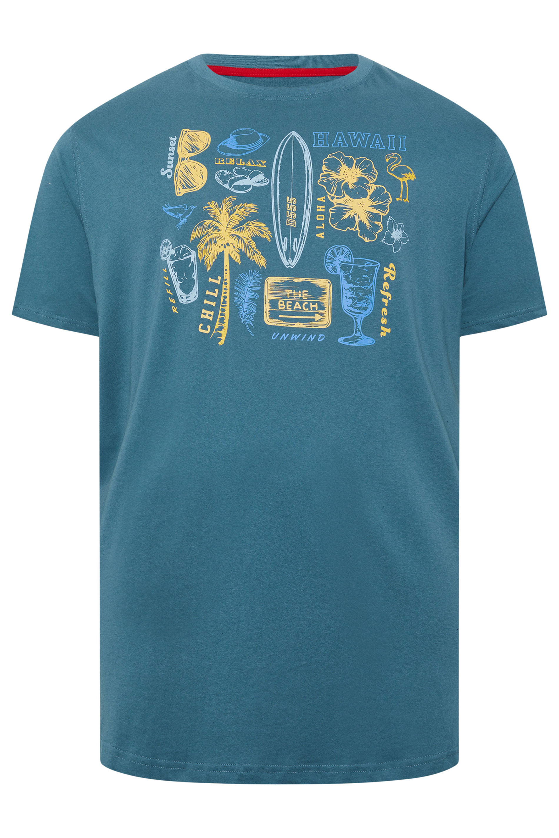 D555 Big & Tall Teal Blue Summer Beach Print T-Shirt | BadRhino 2