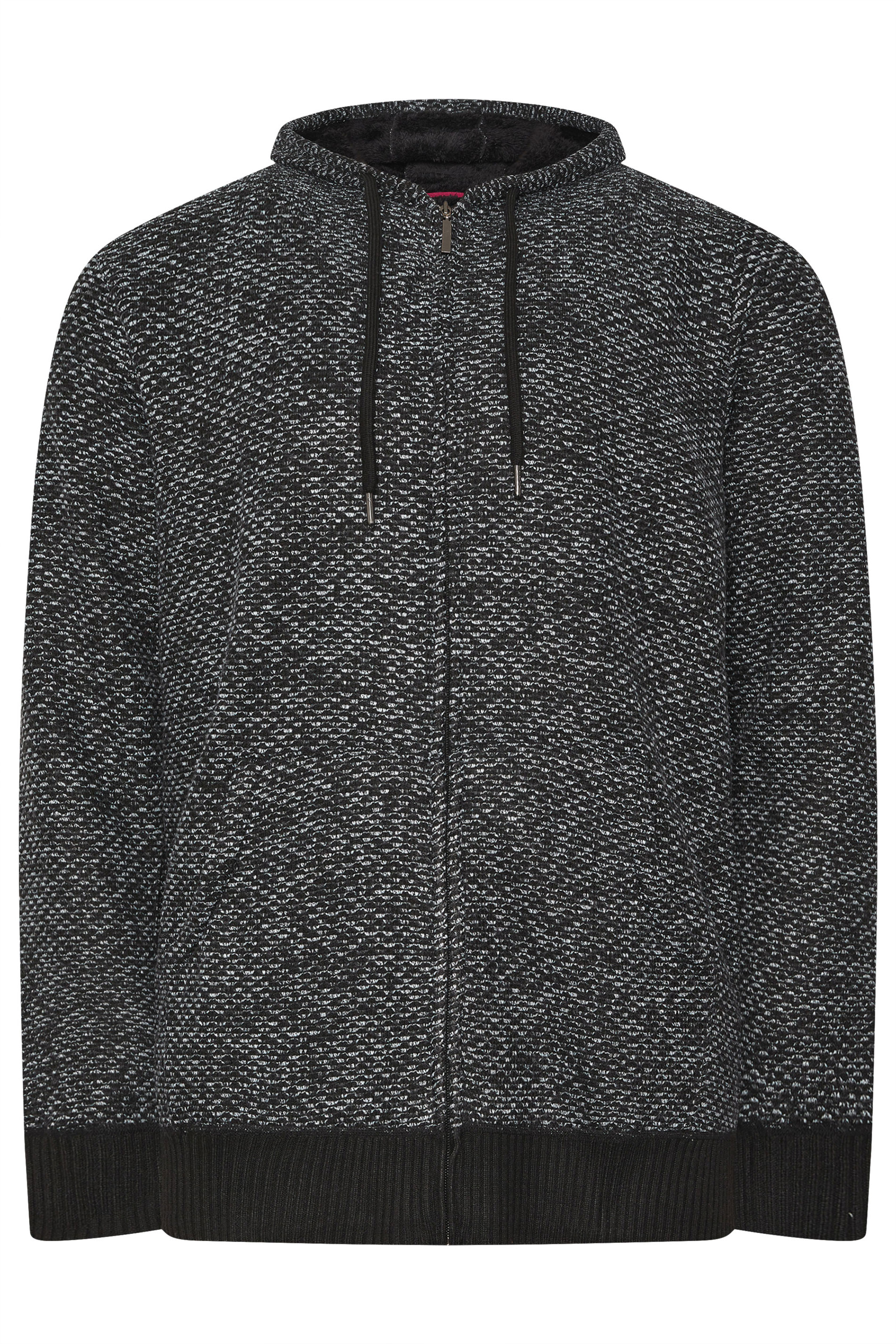 D555 Big & Tall Black Knitted Sherpa Lined Hoodie | BadRhino 4