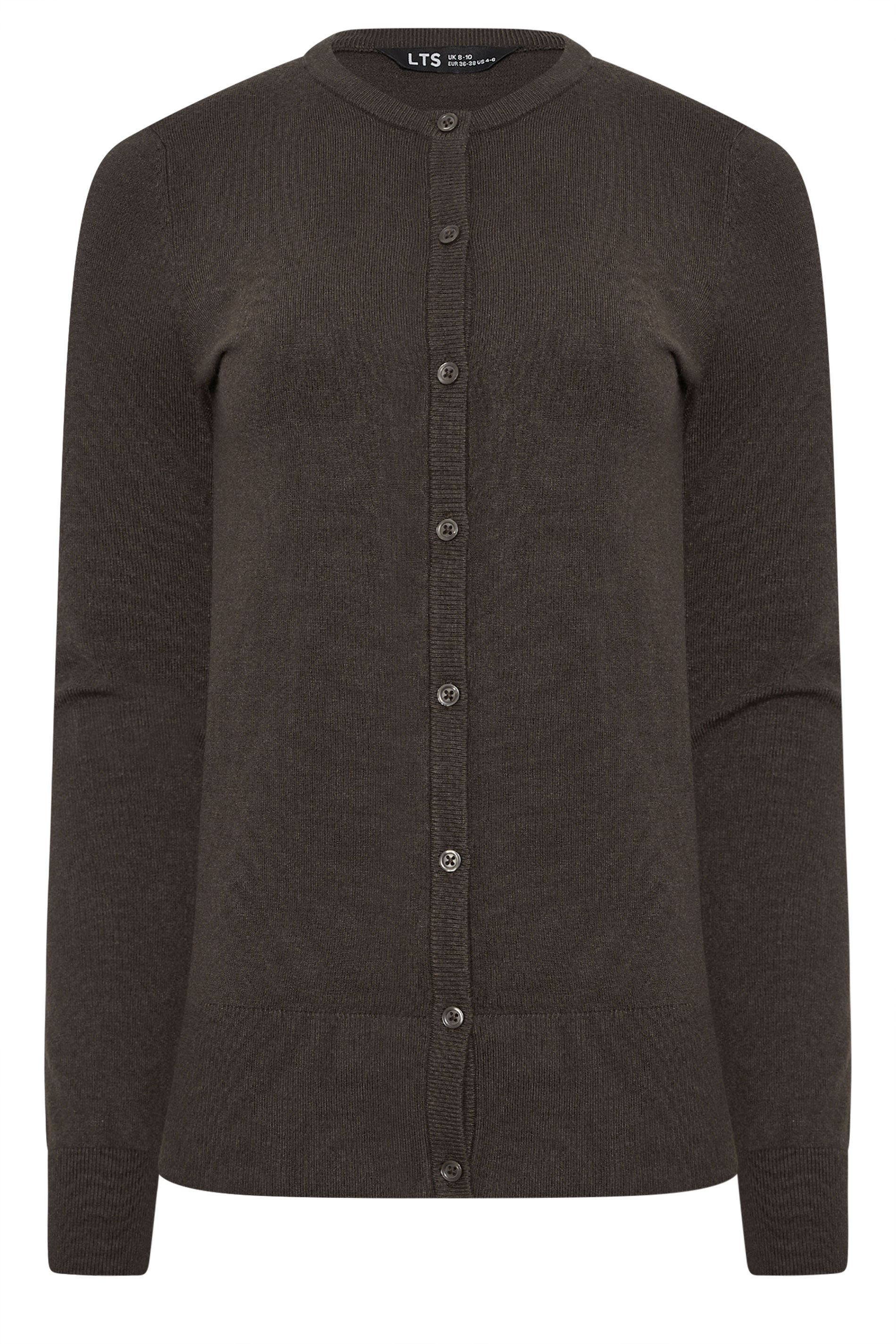 LTS Tall Women's Chocolate Brown Crew Neck Button Cardigan | Long Tall Sally 5
