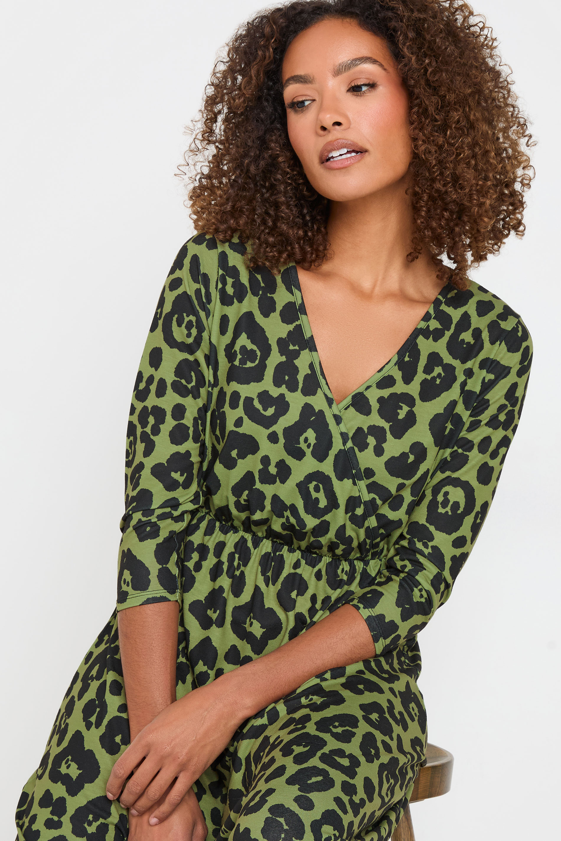 M&Co Green Animal Print 3/4 Sleeve Jersey Dress | M&Co 4