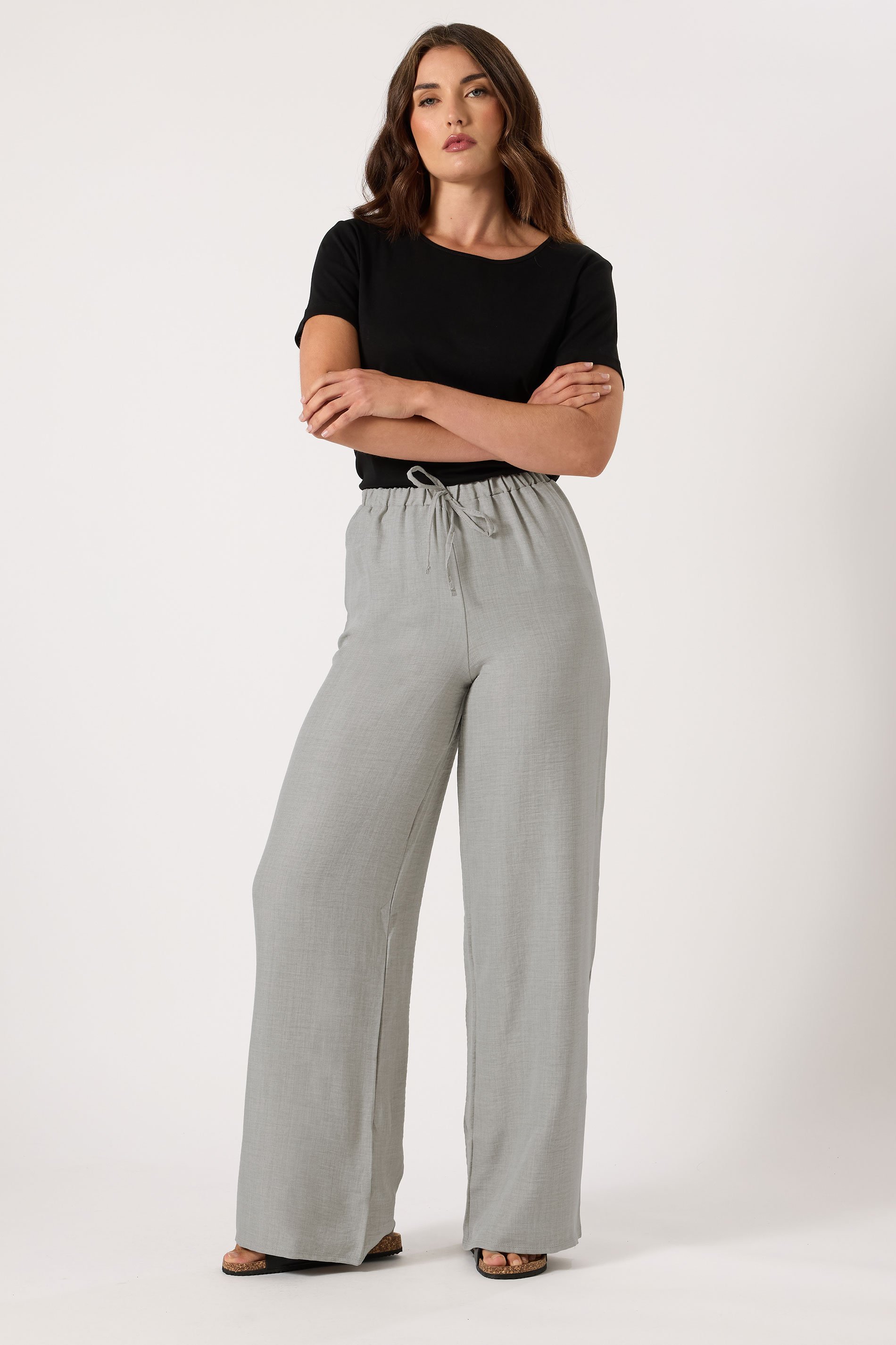 LTS Tall Women's Light Grey Textured Wide Leg Trousers | Long Tall Sally 1
