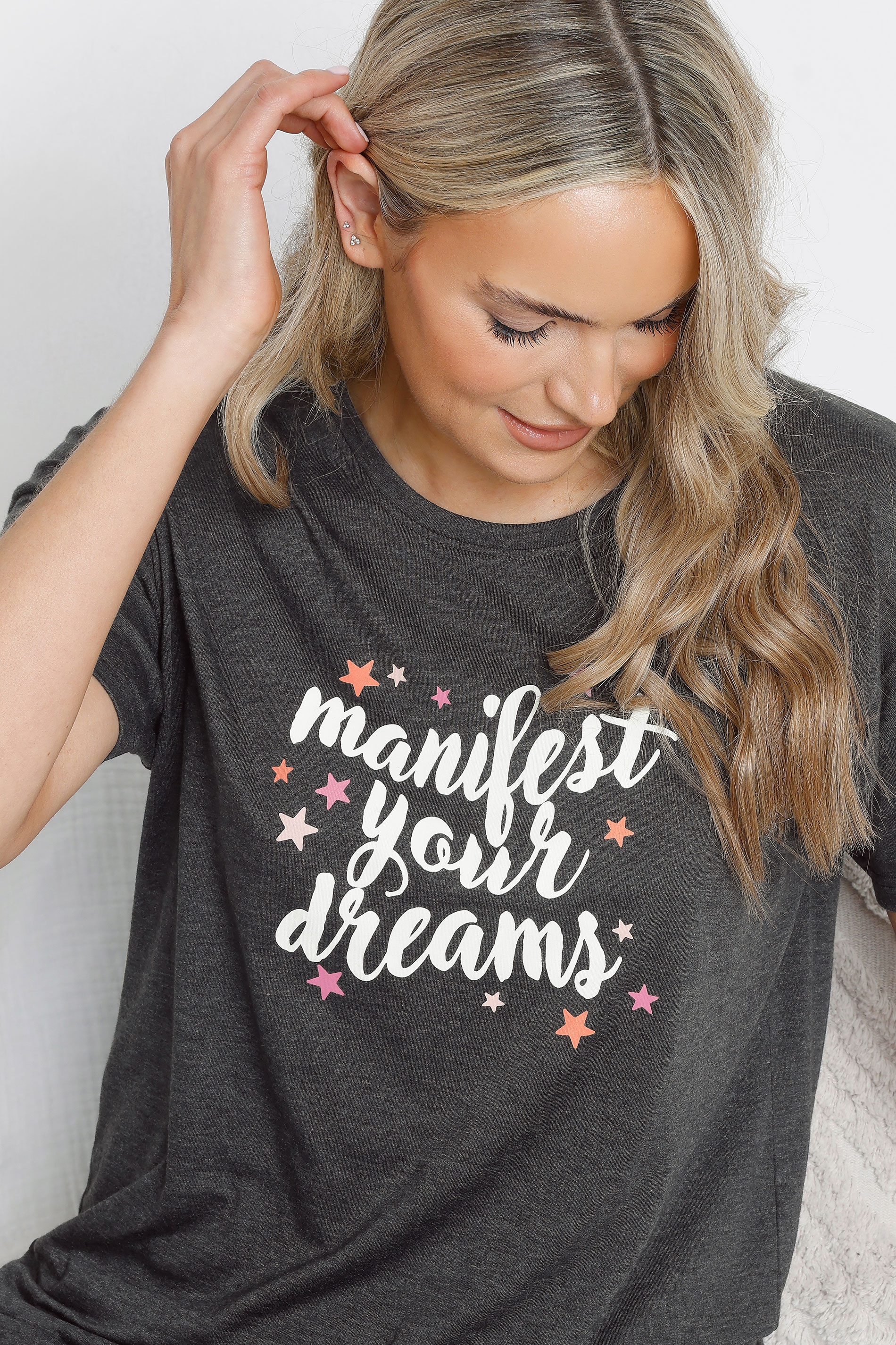 LTS Tall Grey 'Manifest Your Dreams' Star Slogan Pyjama Set | Long Tall Sally 4