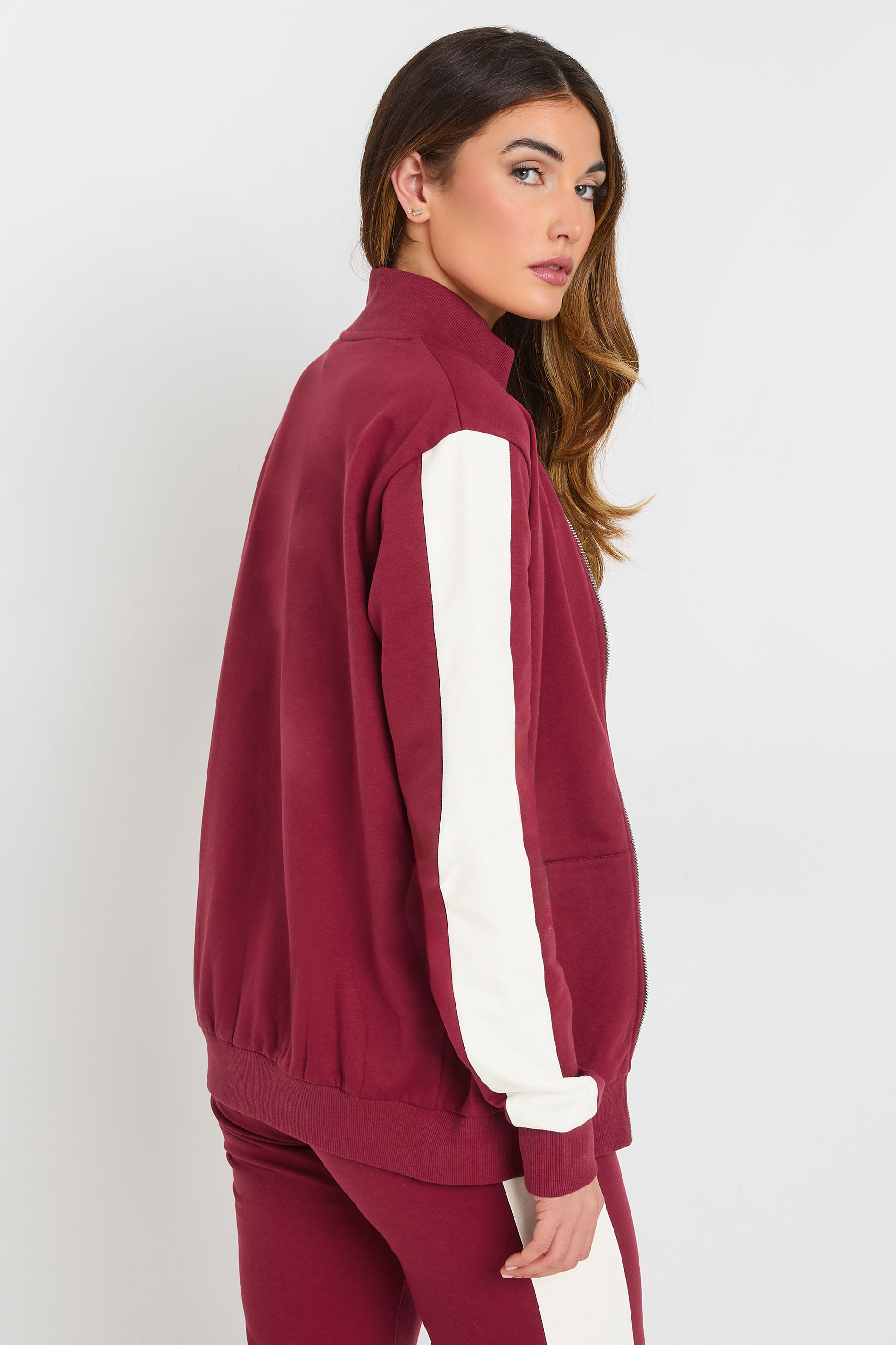 LTS Tall Red Side Stripe Funnel Zip Sweatshirt | Long Tall Sally 4