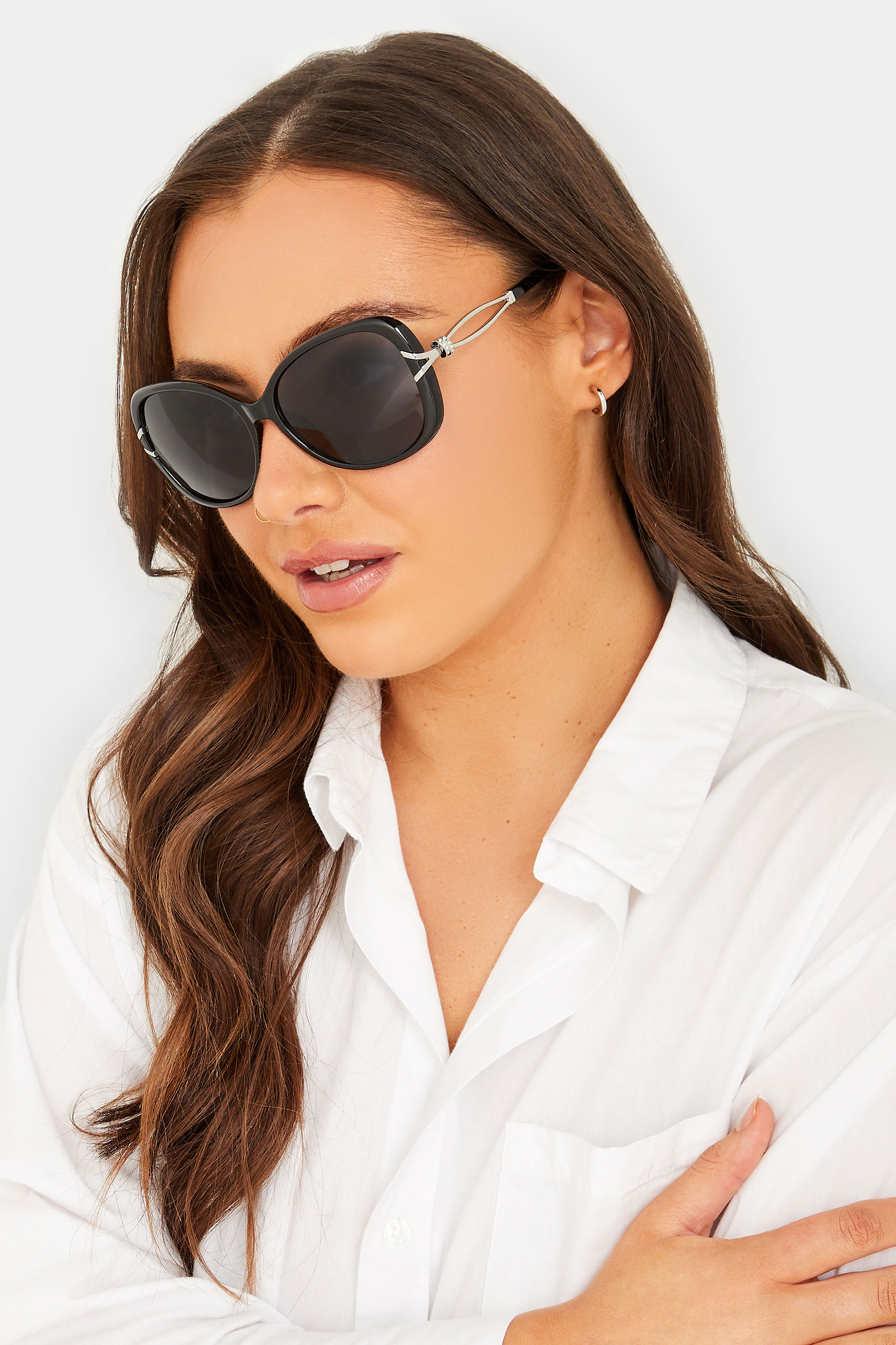 Black Oversized Diamante Knot Sunglasses | Yours Clothing 1