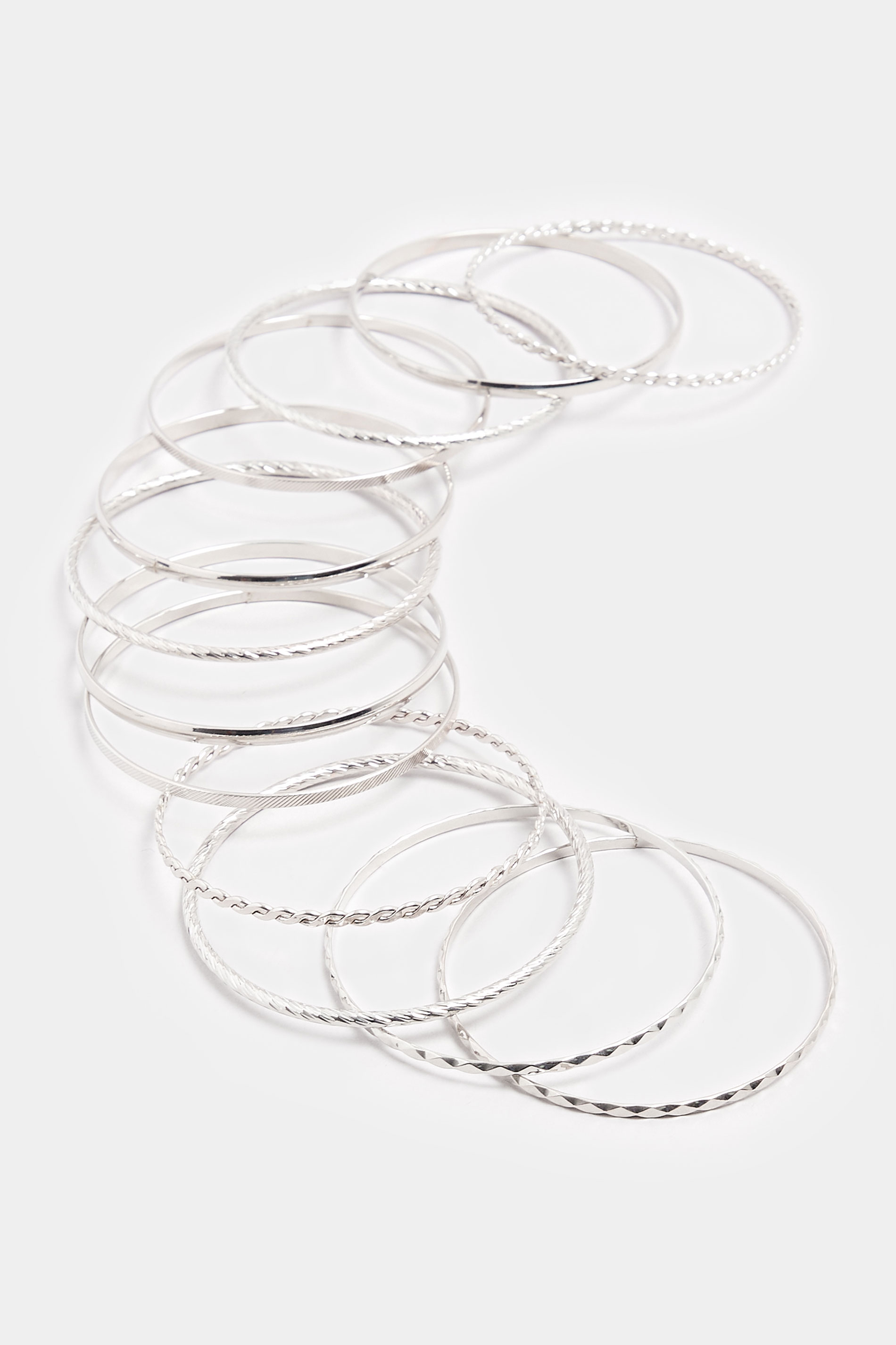 12 PACK Silver Tone Bangle Bracelet Set | Yours Clothing 2
