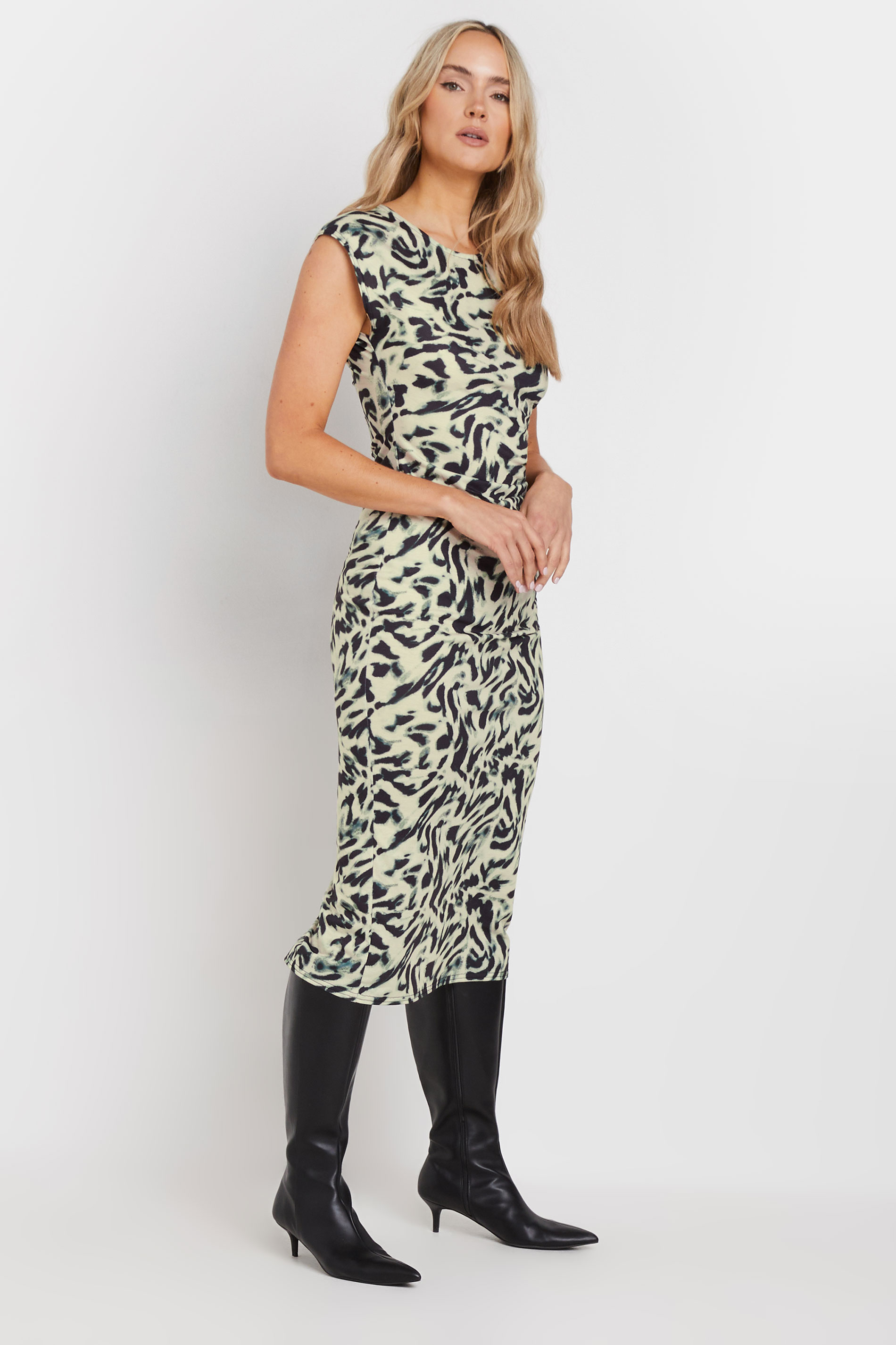 LTS Tall Natural Brown Abstract Print Midaxi Dress | Long Tall Sally 1